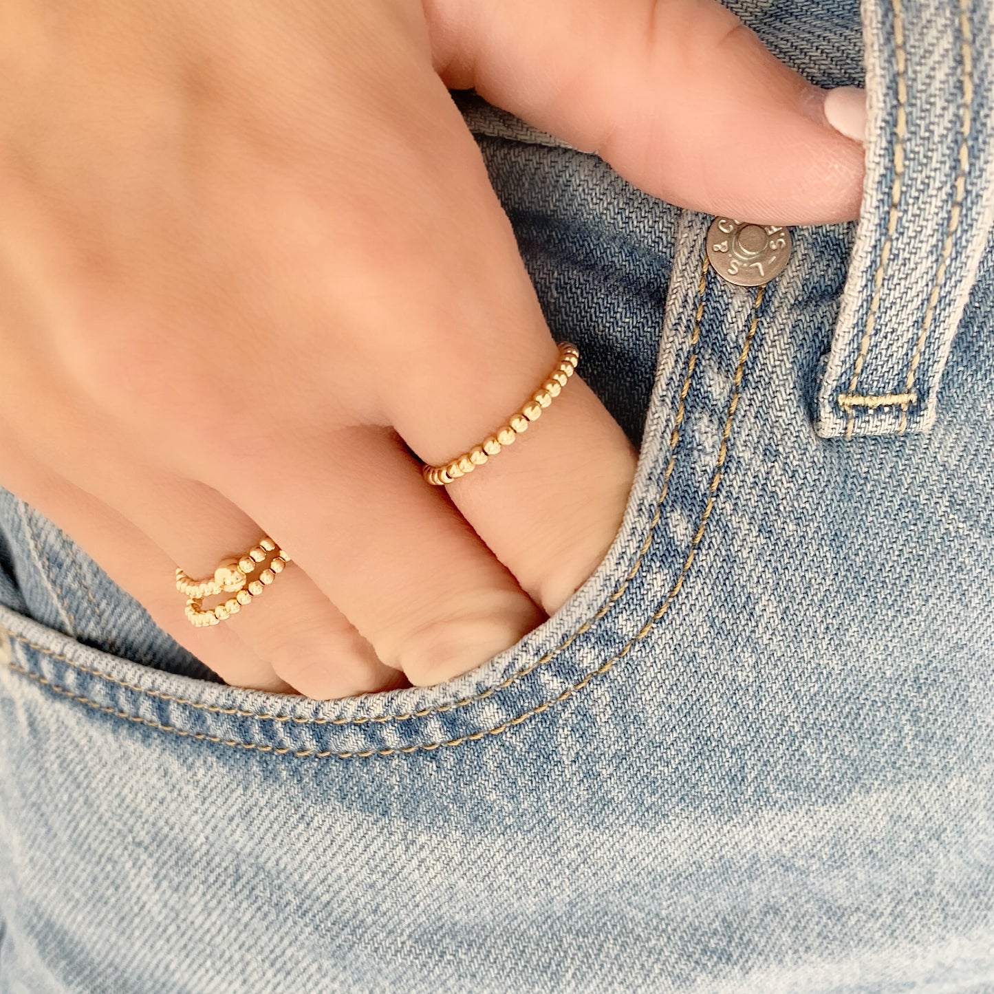 Gold Beaded Stretch Ring