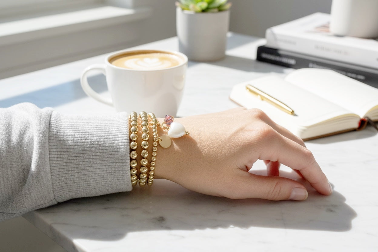 Gold Heart Beaded Bracelet