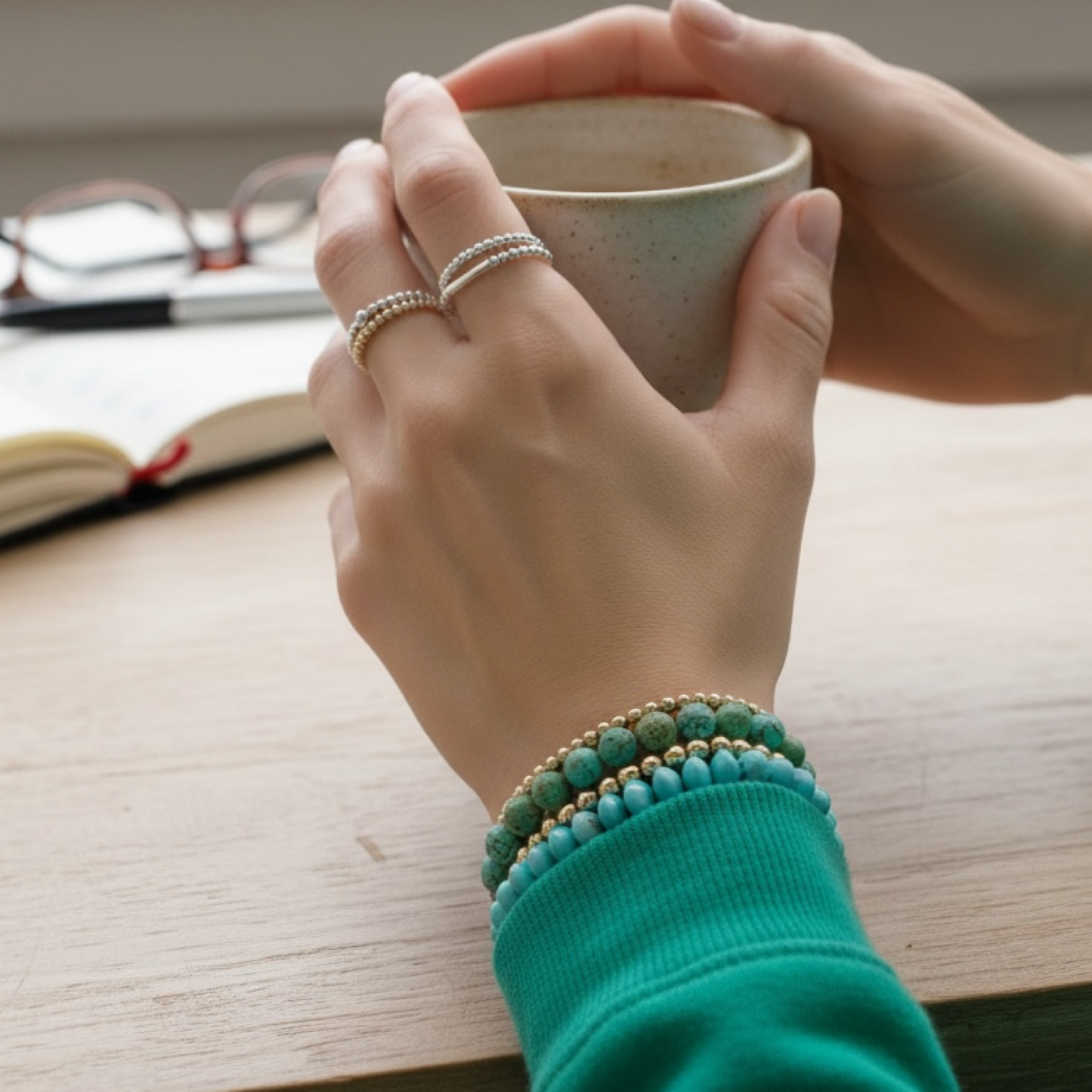 Gold Bead Ring – Dainty Minimalist 14K Gold Filled Beaded Ring, Comfortable Everyday Jewelry