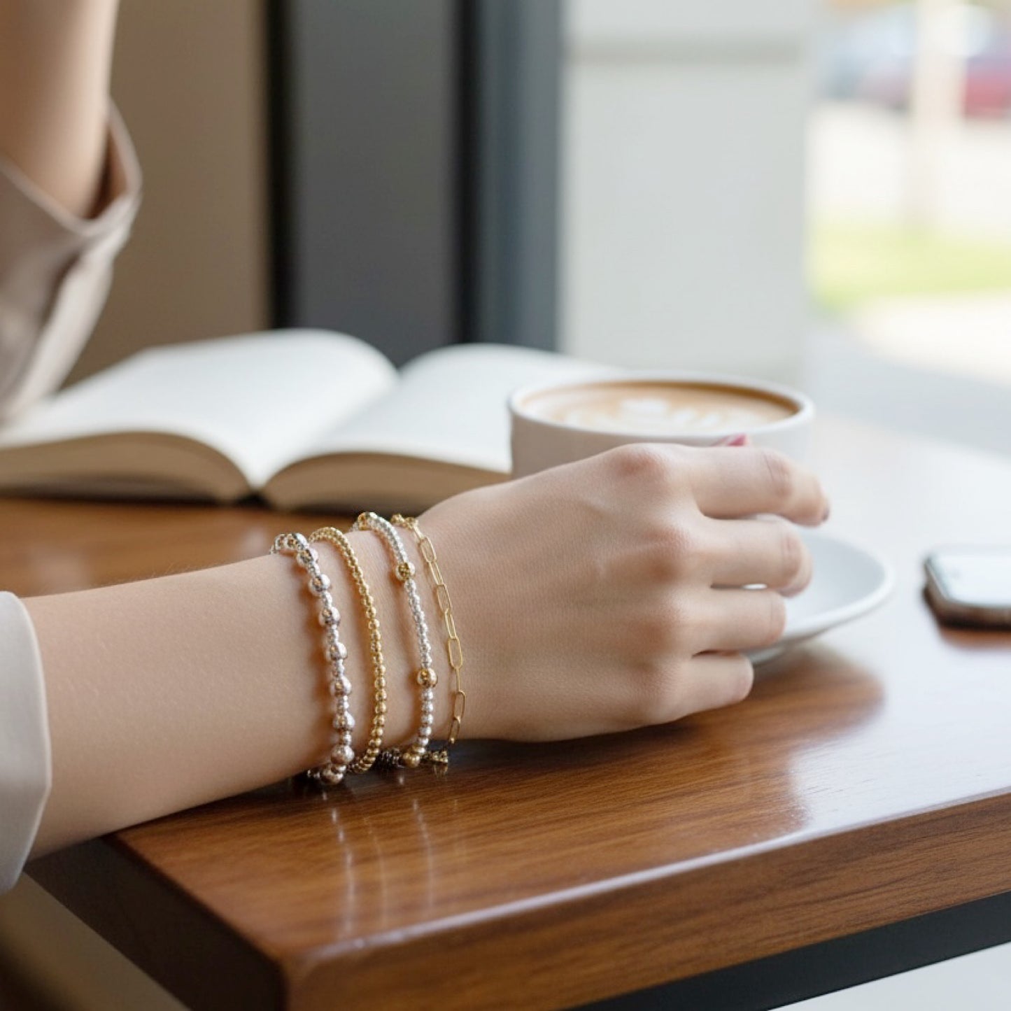 14K Gold Filled Beaded Bracelet – Dainty Stackable Gold Bracelet, Minimalist Everyday Jewelry Gift for Her