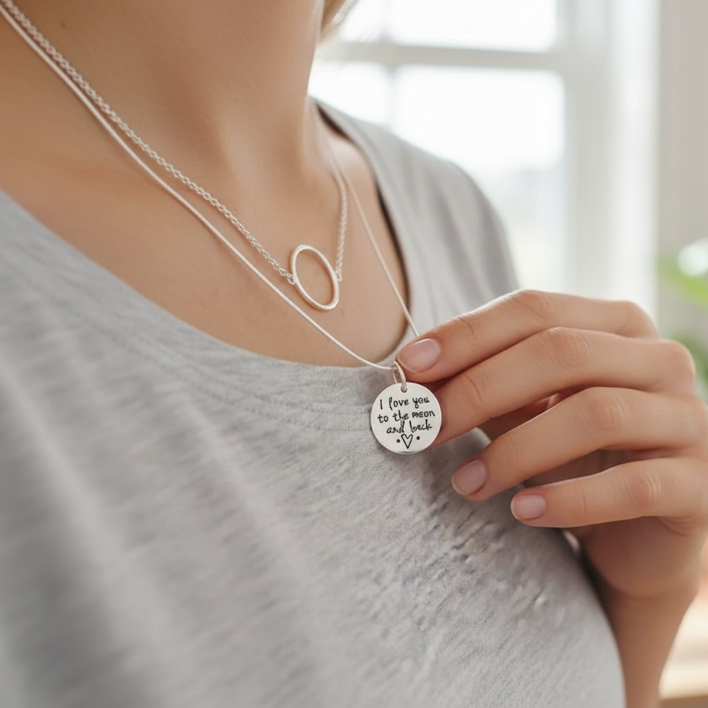 Silver Charm Necklace – Dainty Minimalist Sterling Silver Charm Necklace, Everyday Jewelry for Women