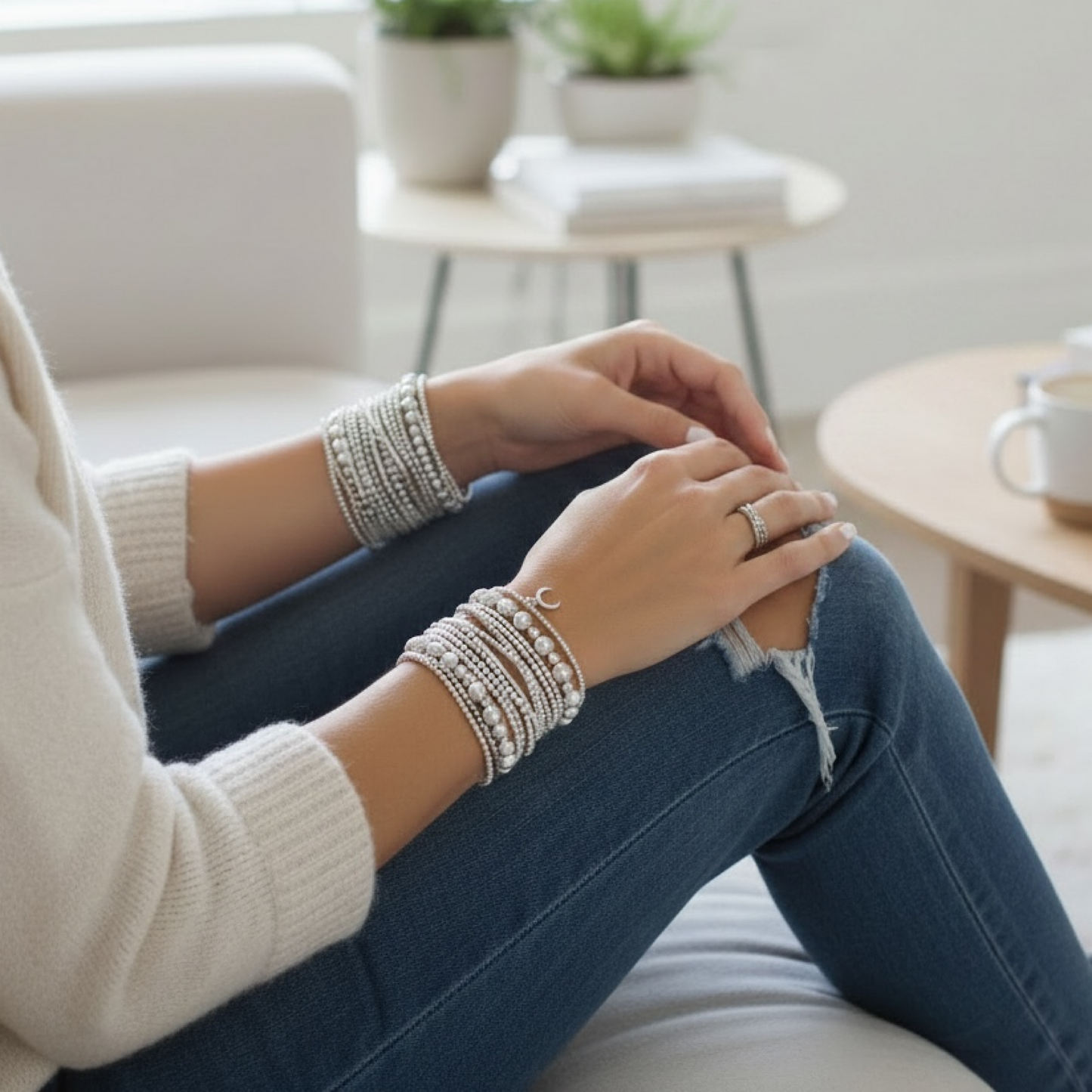 Sterling Silver Crescent Moon Bracelet – Dainty Minimalist Charm Bracelet, Stackable Everyday Jewelry Gift