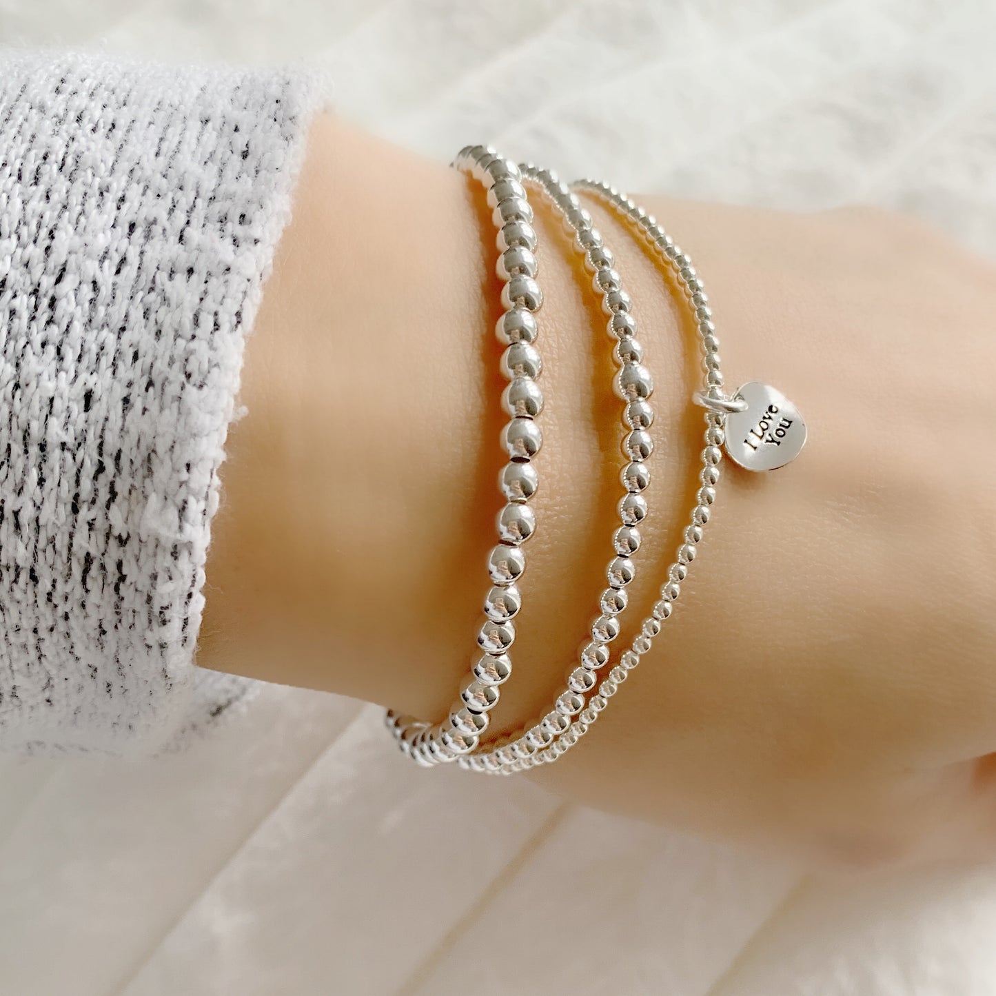 Silver bead Bracelet set of 3