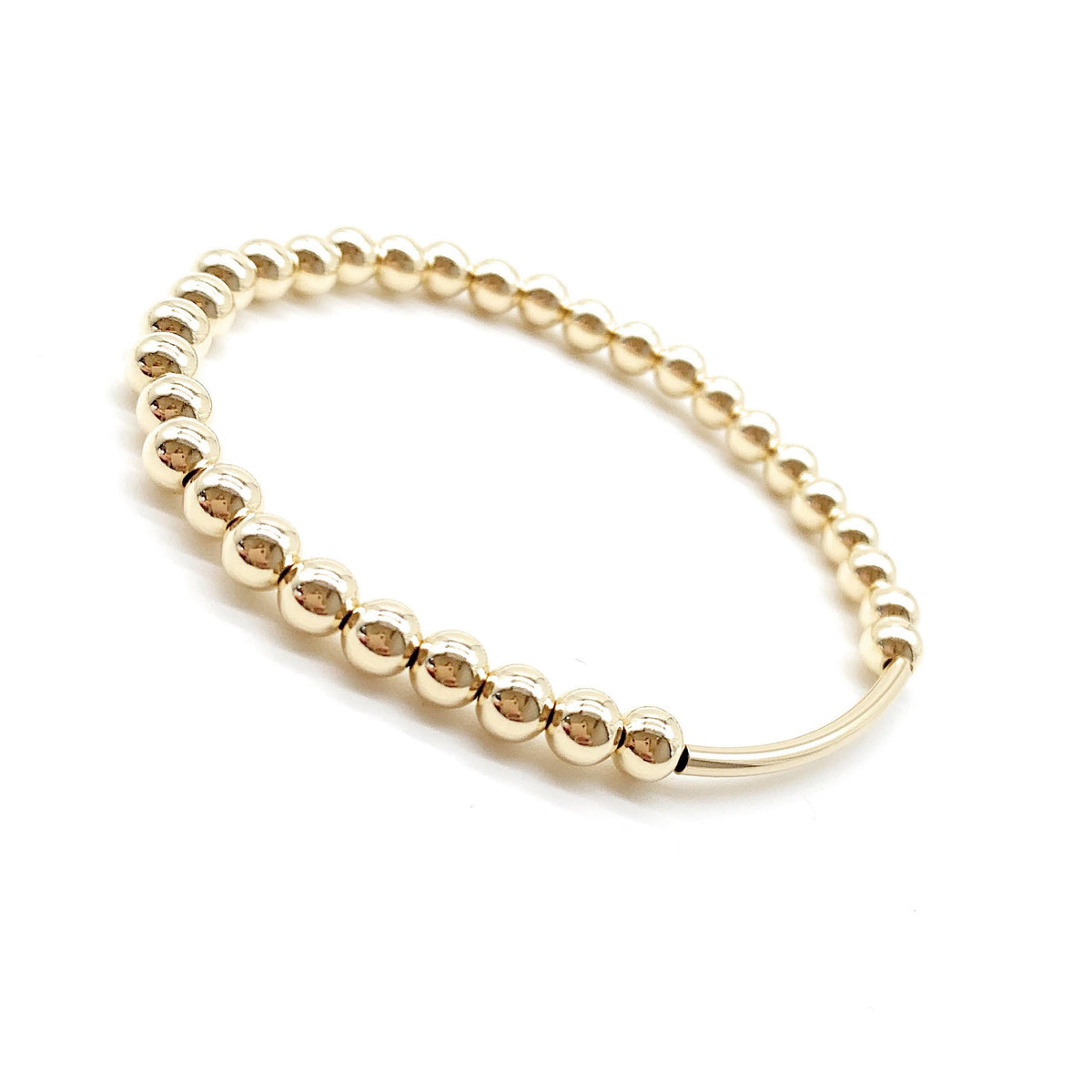 14K Gold-Filled Beaded Stretch Bracelet with Gold Bar