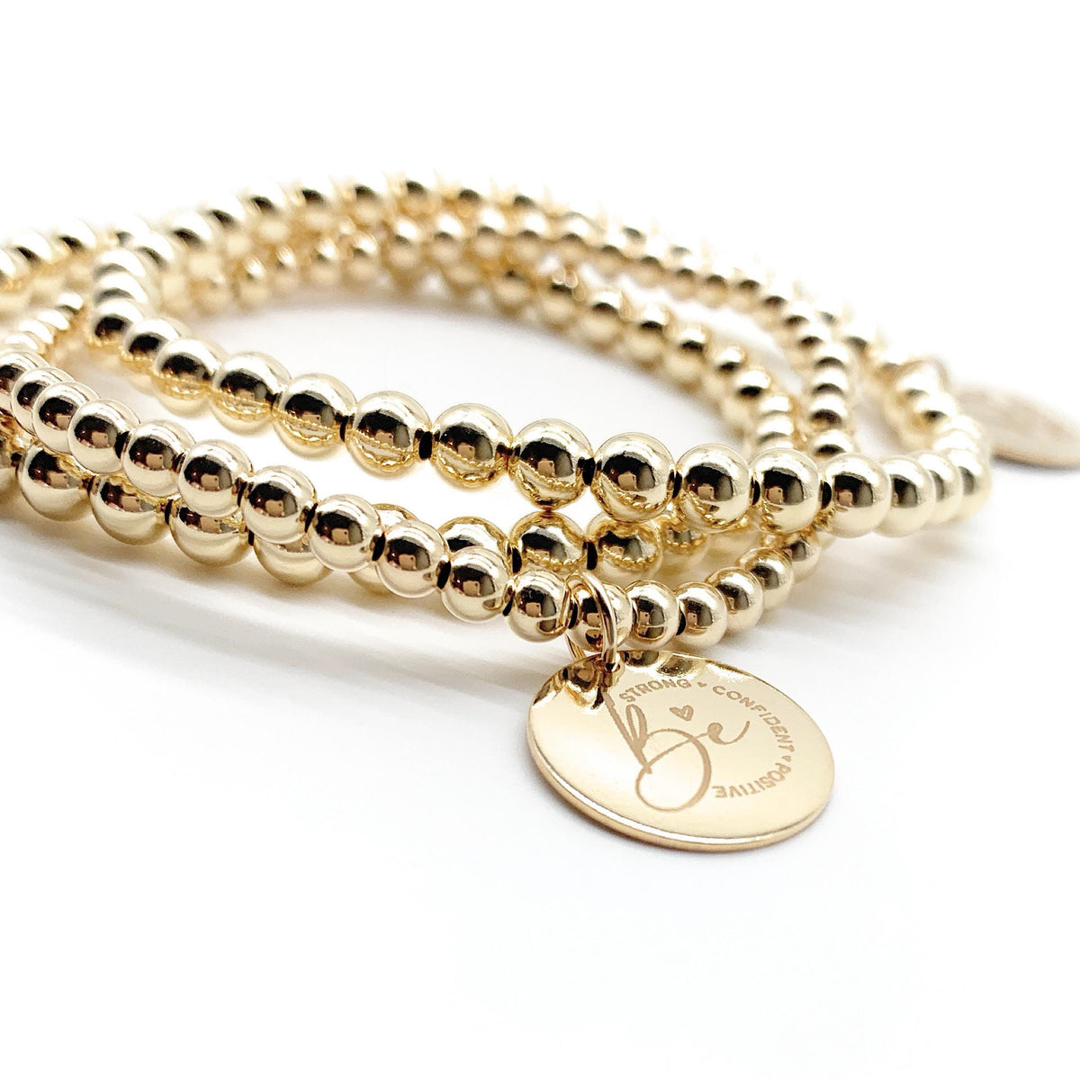 14K Gold-Filled Beaded Stretch Bracelet – Optional Engraved Charm