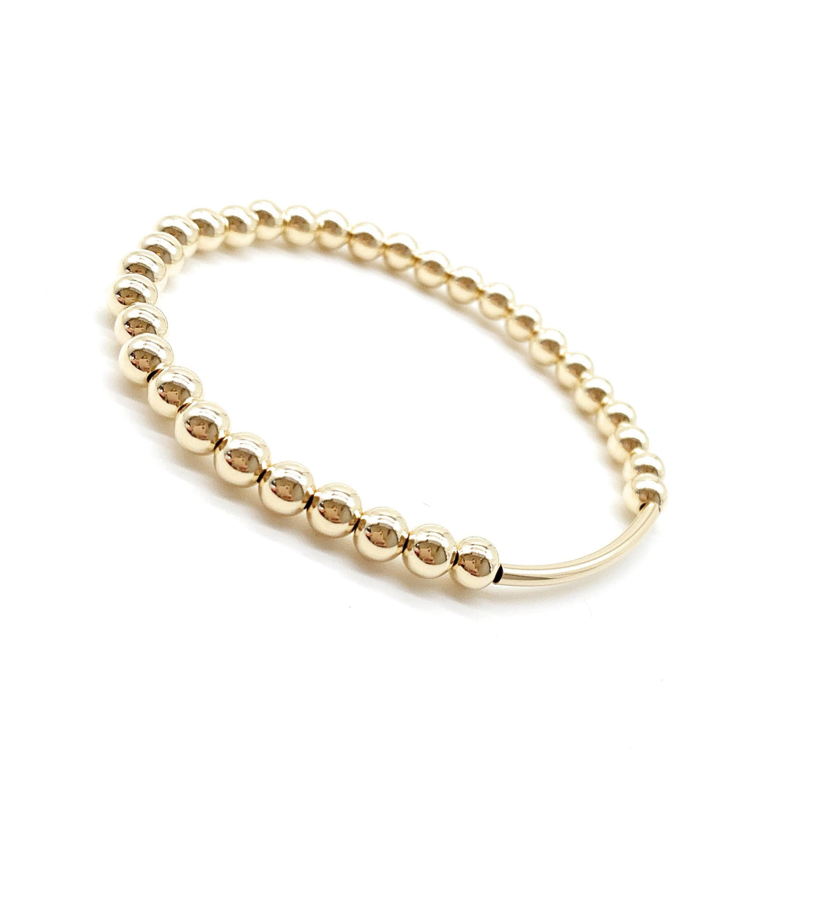 14K Gold-Filled Beaded Stretch Bracelet with Gold Bar