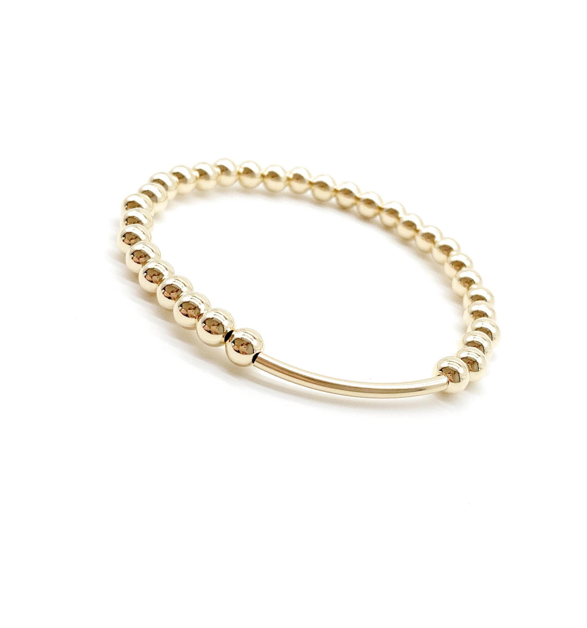14K Gold-Filled Beaded Stretch Bracelet with Gold Bar
