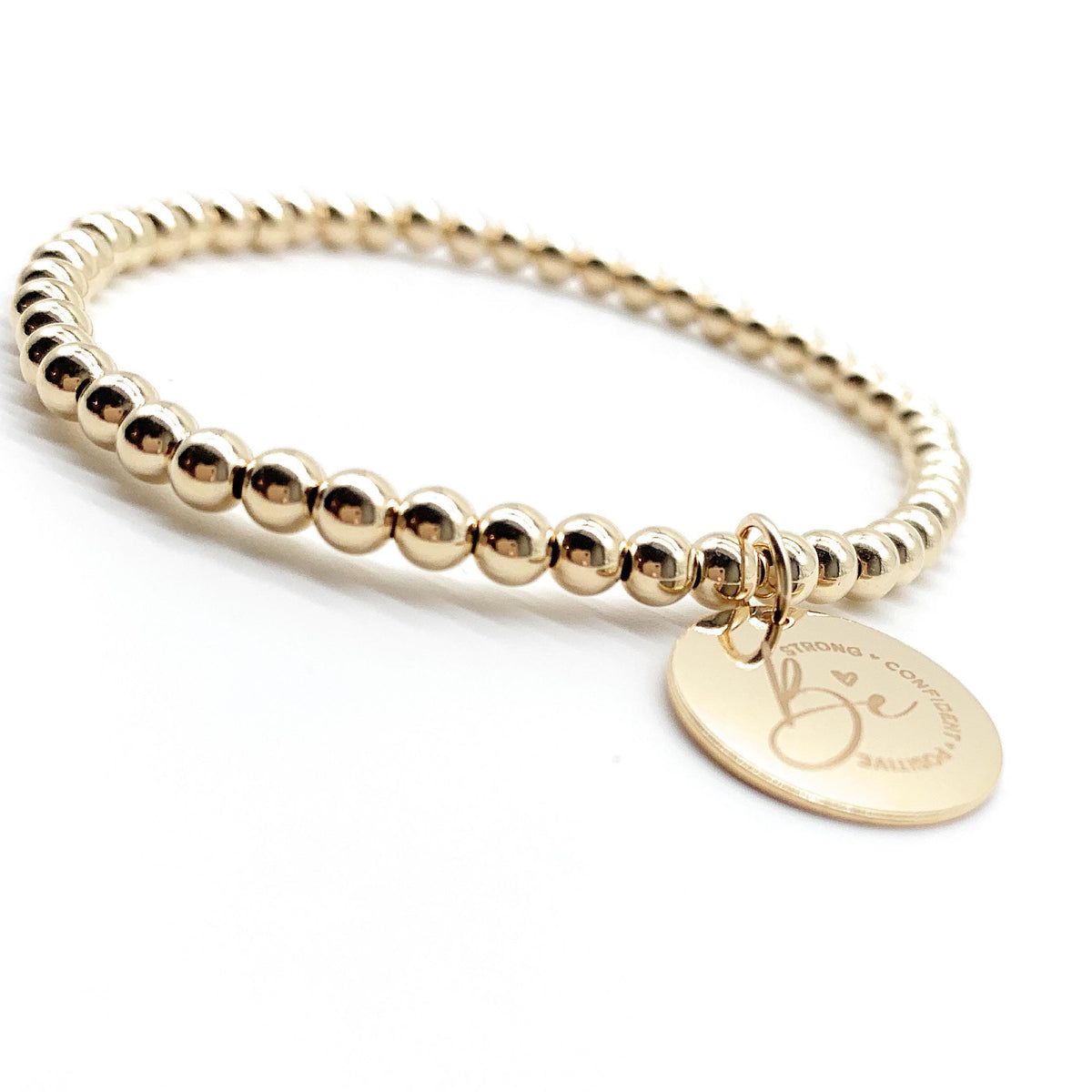 14K Gold-Filled Beaded Stretch Bracelet – Optional Engraved Charm