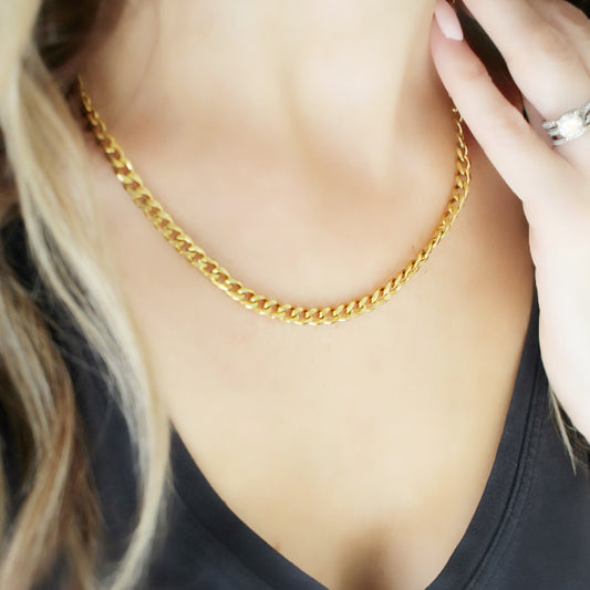 Gold Flat Curb Chain Necklace