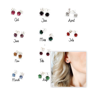 Sterling Silver Birthstone stud earrings for women