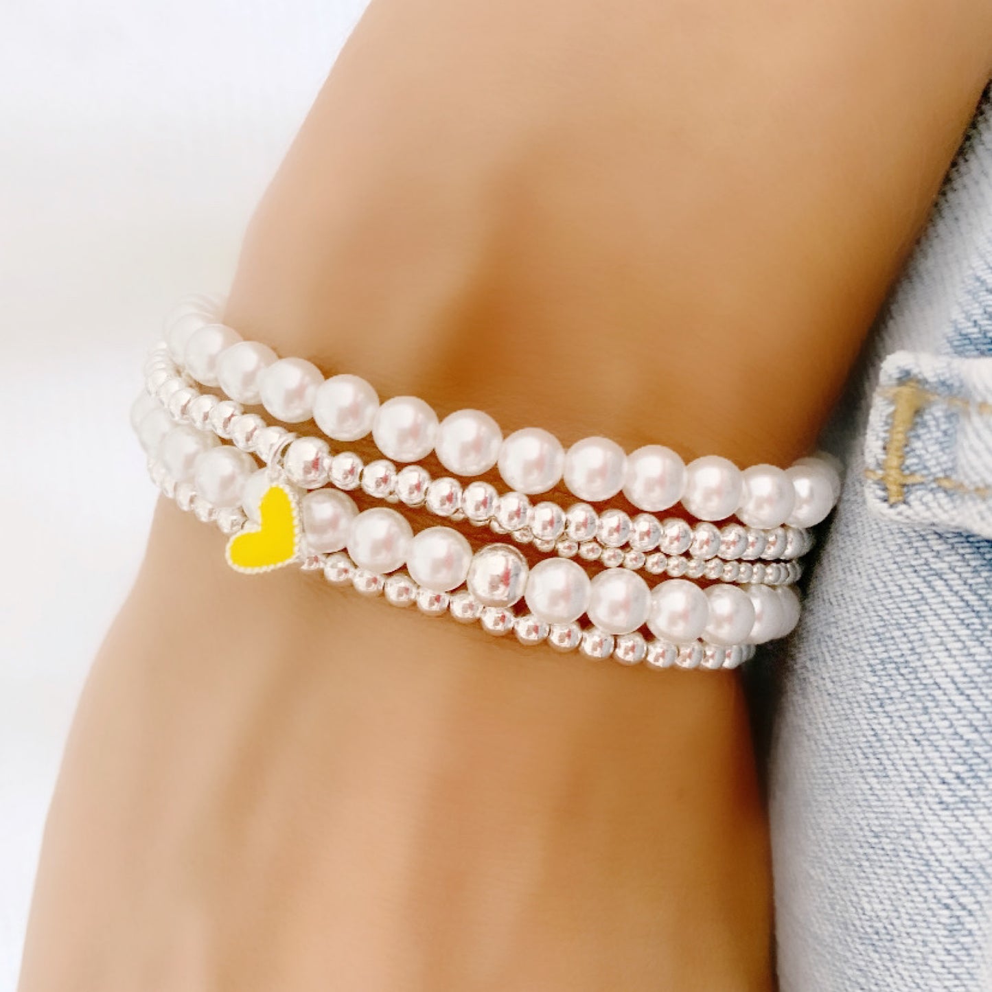 Dainty Sterling Silver Heart Charm Bracelet