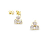 Tiny Three Dot Trio Stud Earrings in Gold Over Sterling Silver, Sparkly Cz Crystals