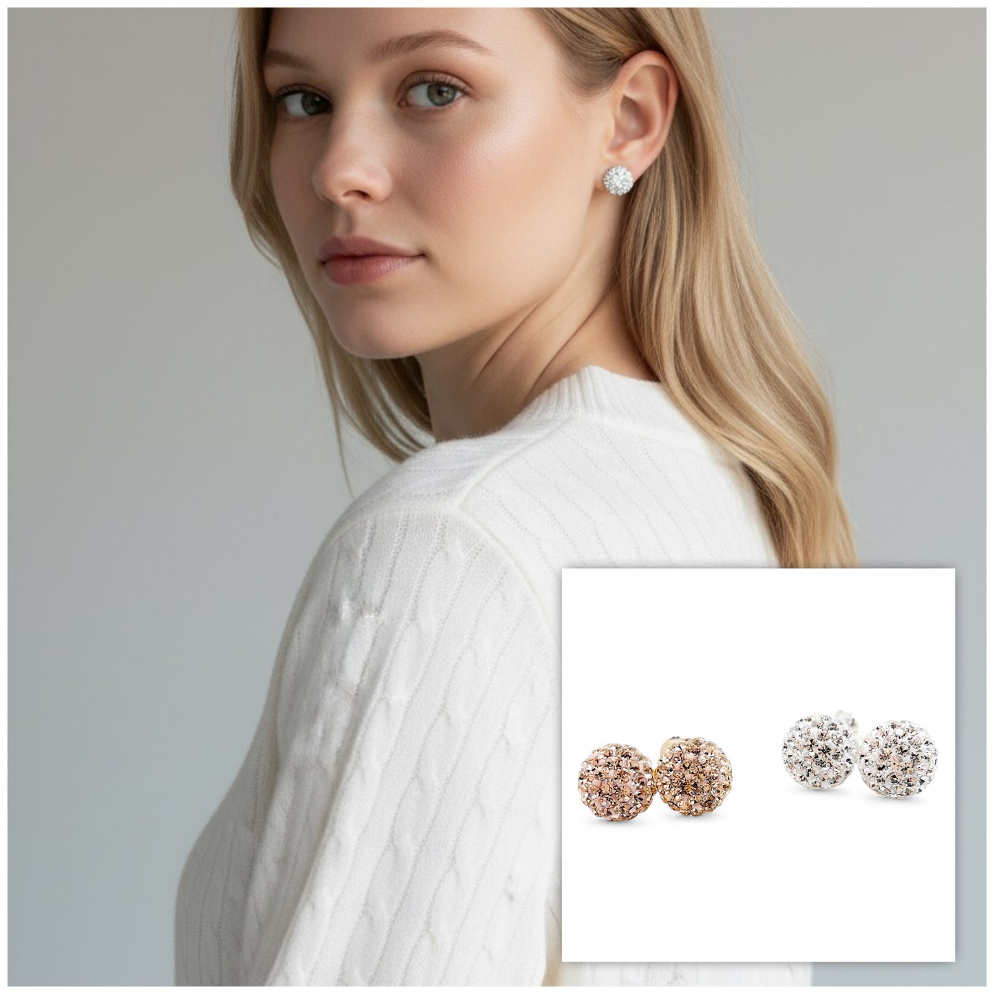Silver Crystal stud Earrings