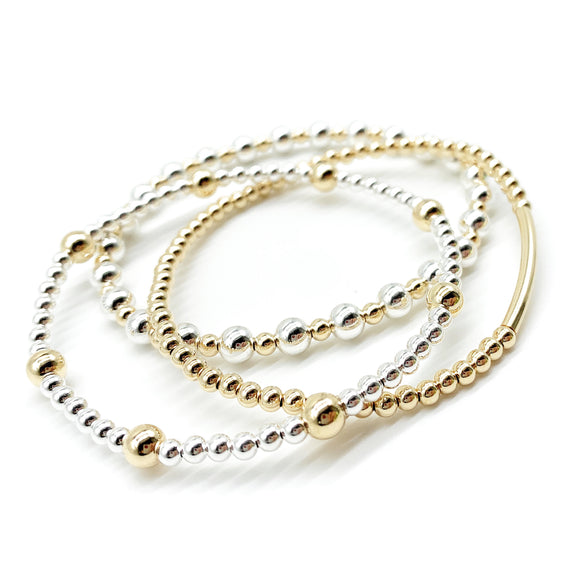 This chic and modern Dainty Gold Bracelet adds a hint of glamour to any look. Crafted from 14k gold filled Beads and sterling silver. Add a touch of elegance to your day!