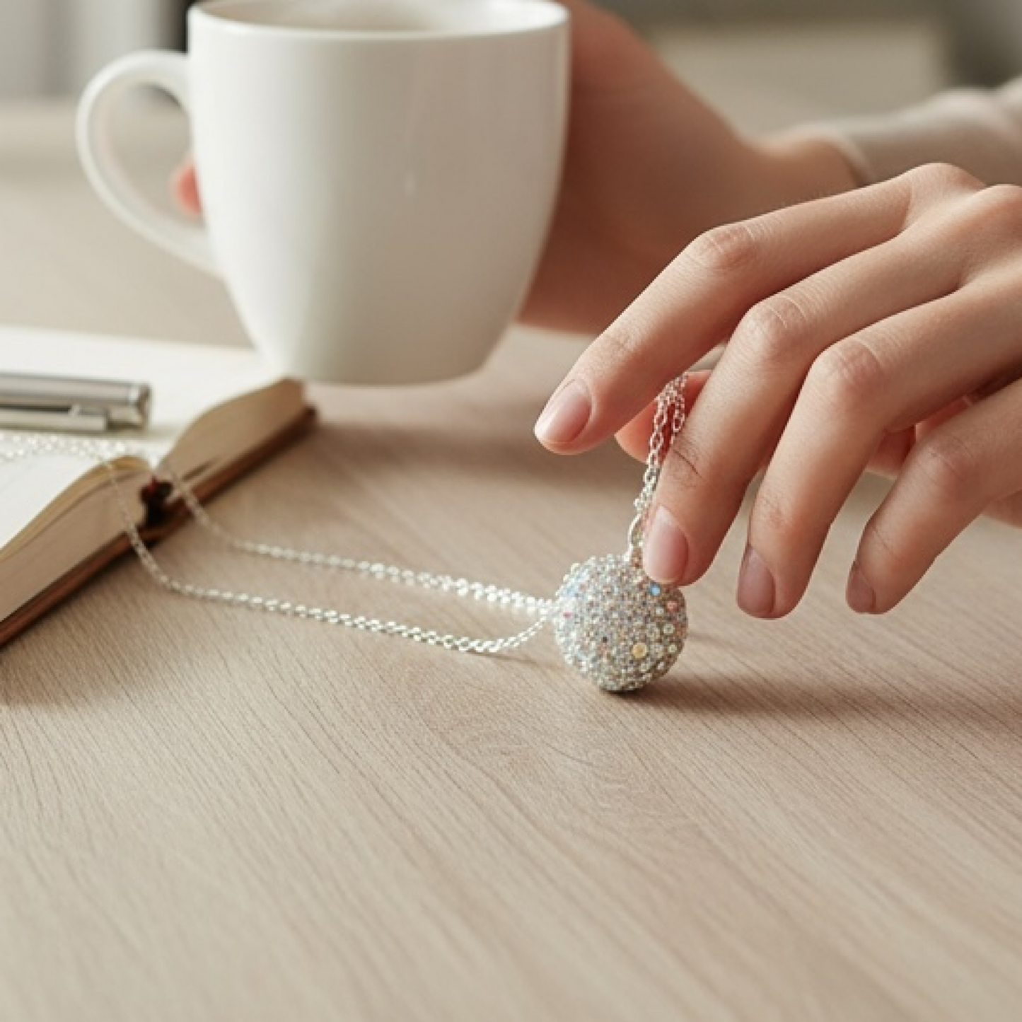 Silver Crystal ball necklace