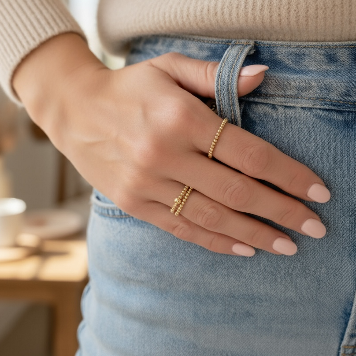 Gold Beaded Stretch Ring