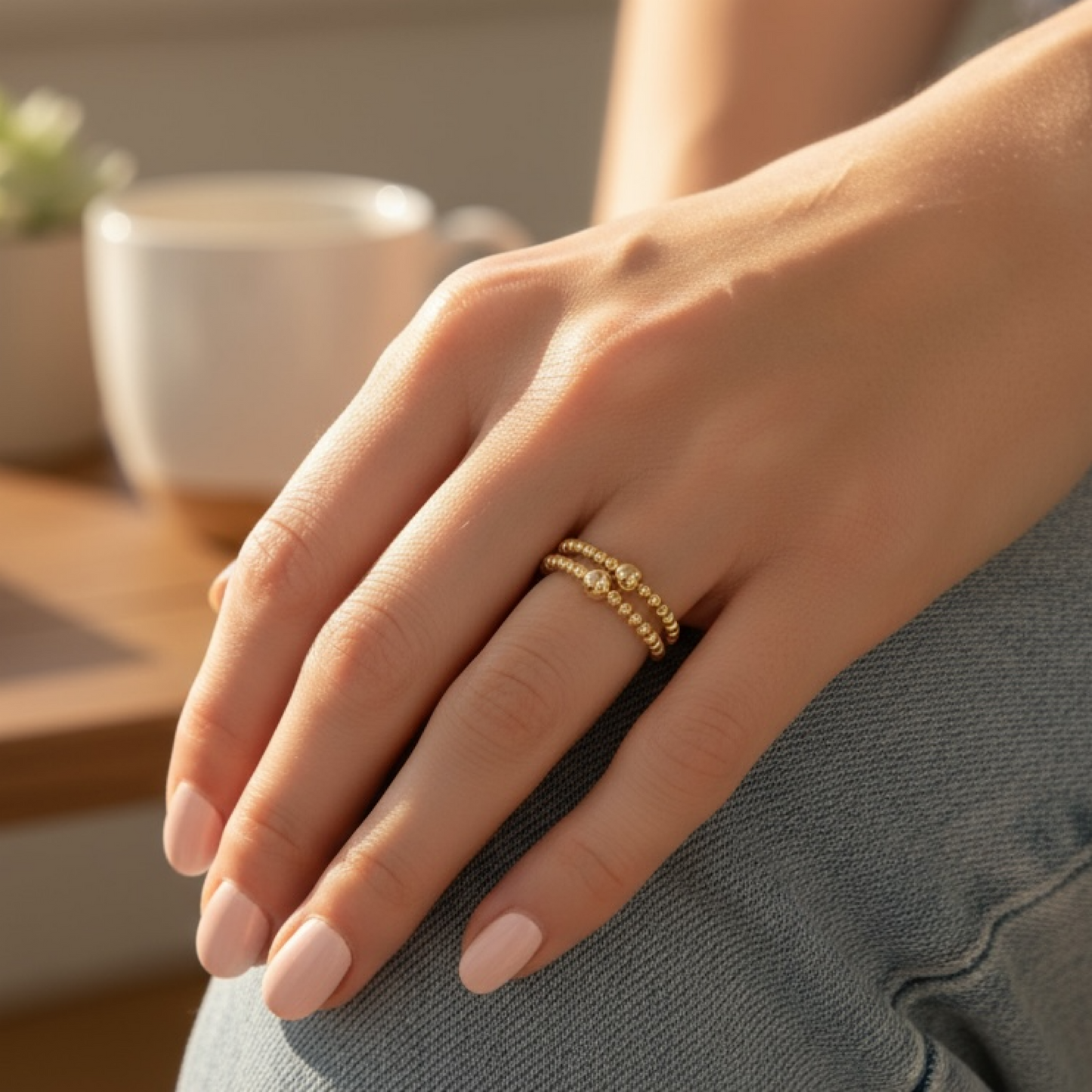 Gold Beaded Stretch Ring