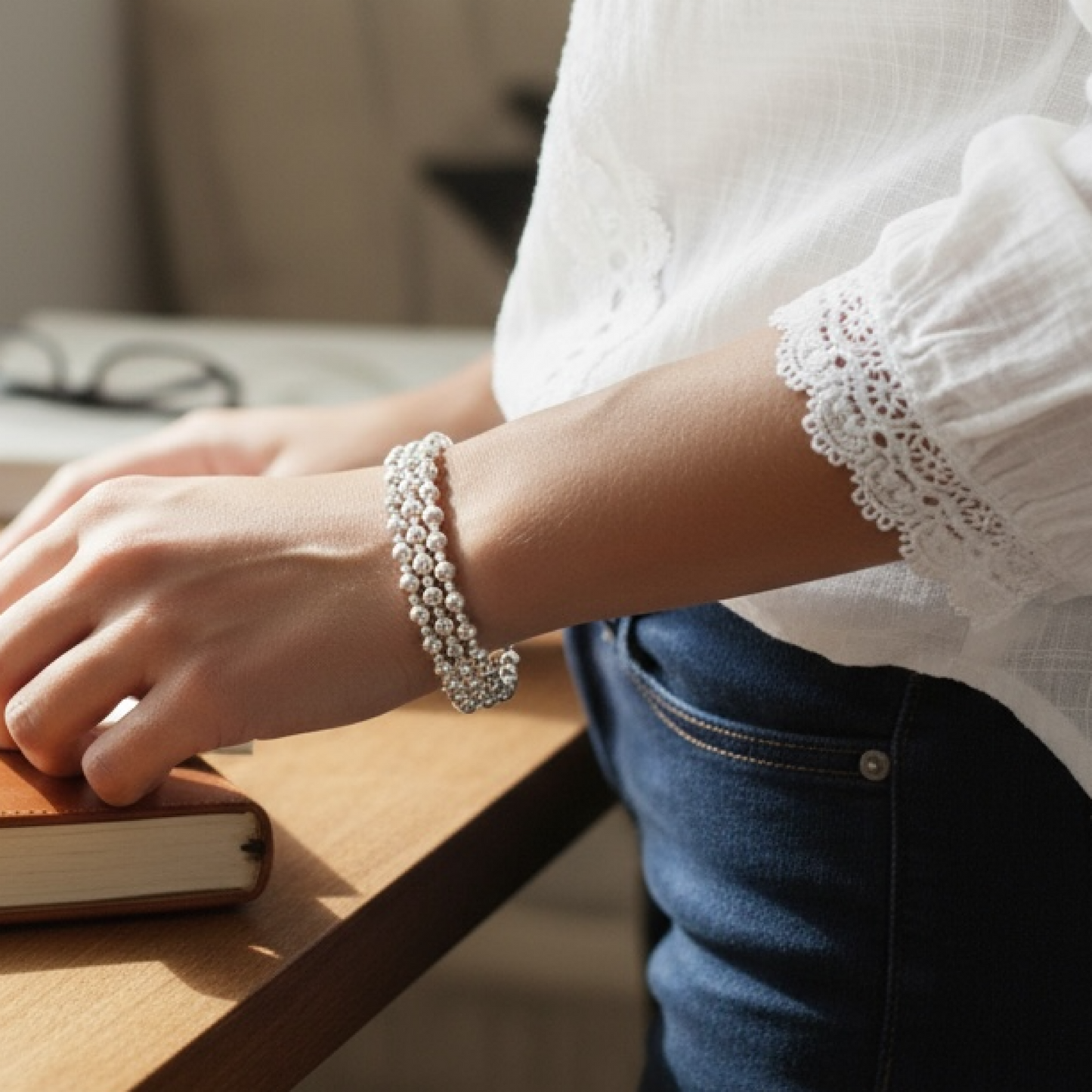 Silver beaded bracelet