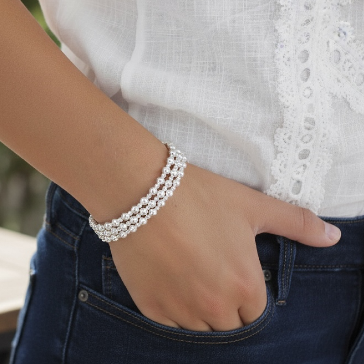 Silver beaded bracelet