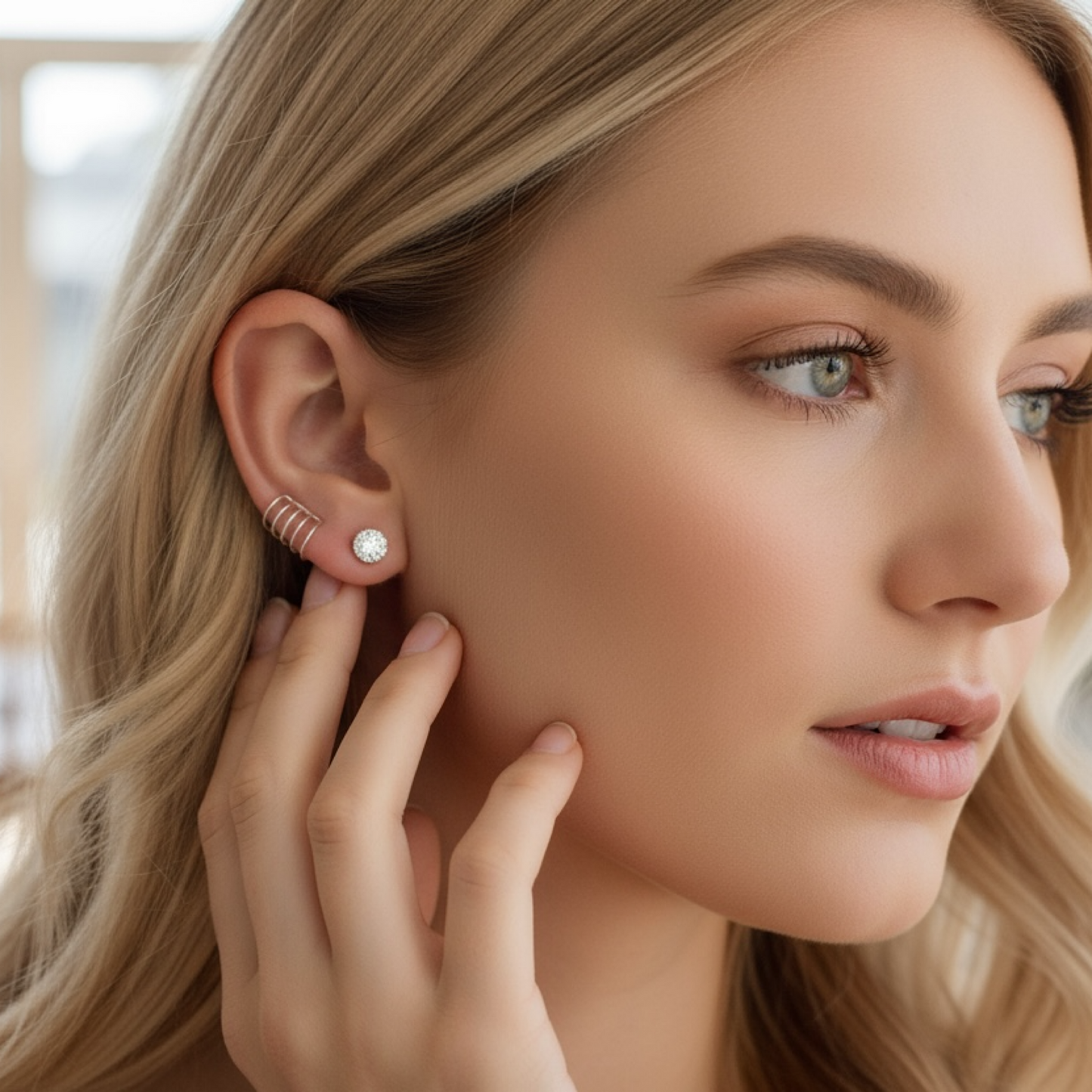 Silver Crystal stud Earring