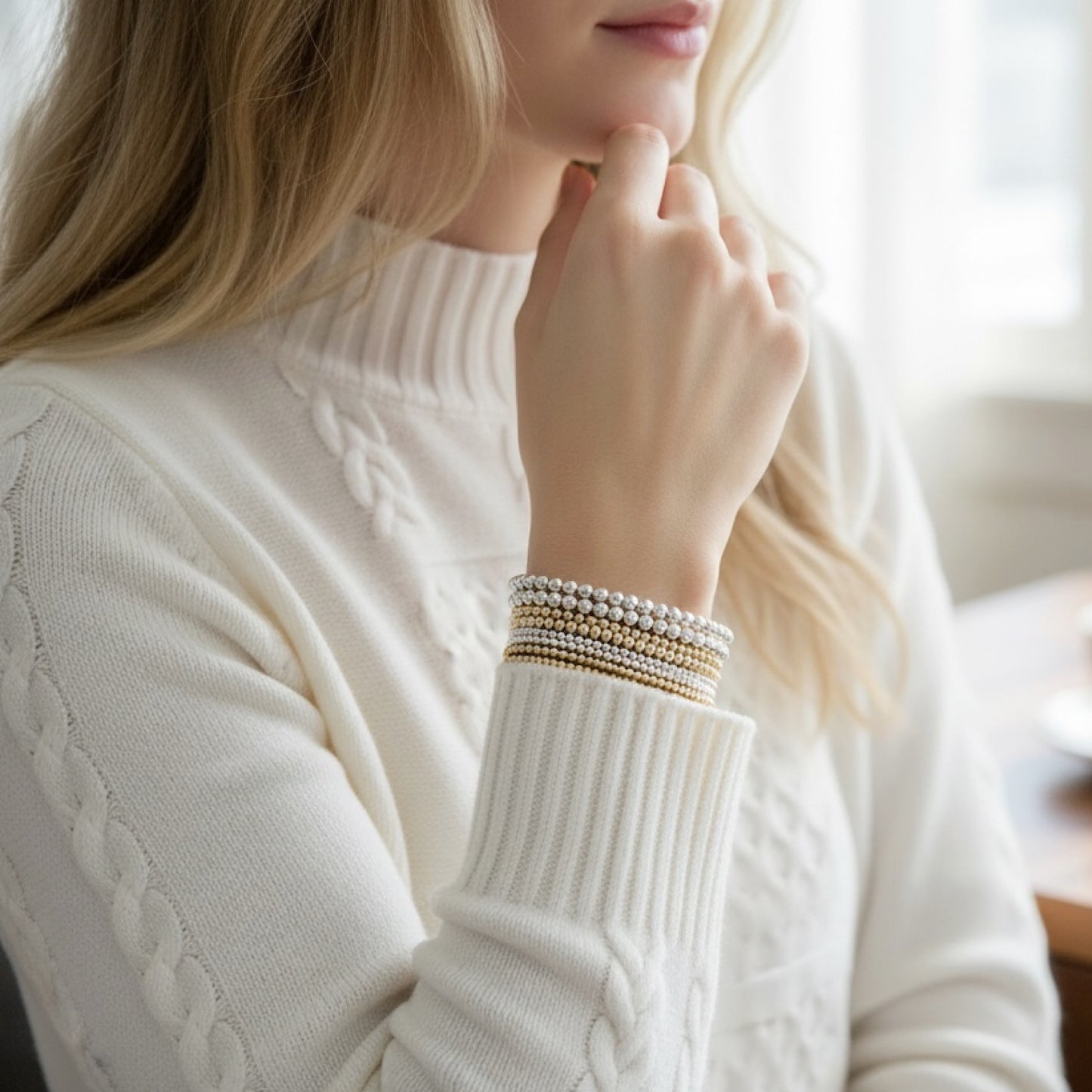 Gold Beaded Stretch Bracelet • Best Seller