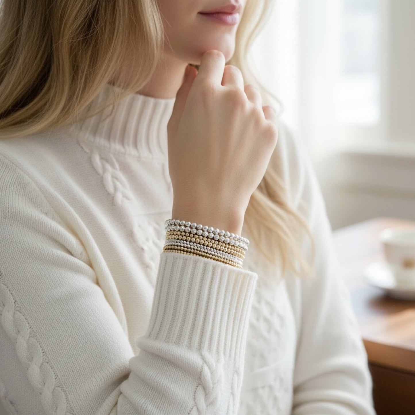 Gold Beaded Stretch Bracelet • Best Seller