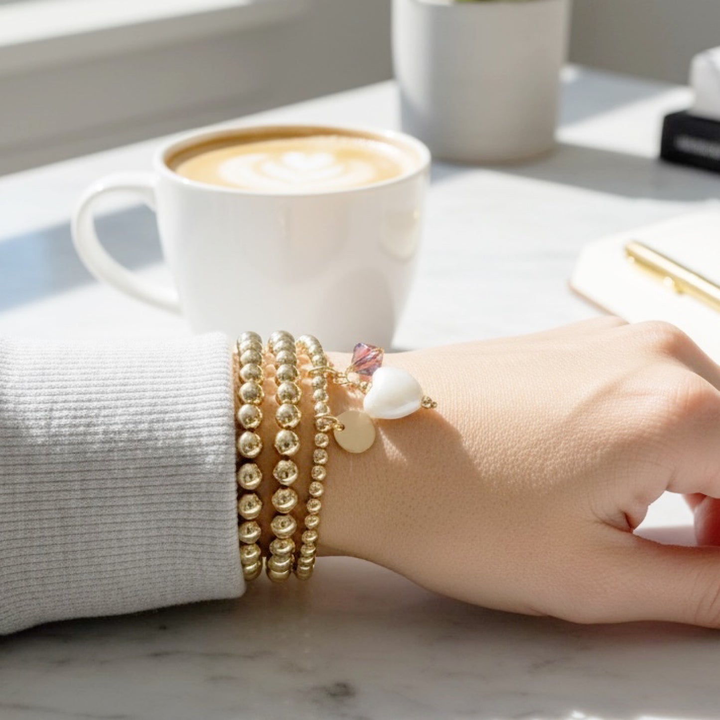 Gold Heart Beaded  Bracelet