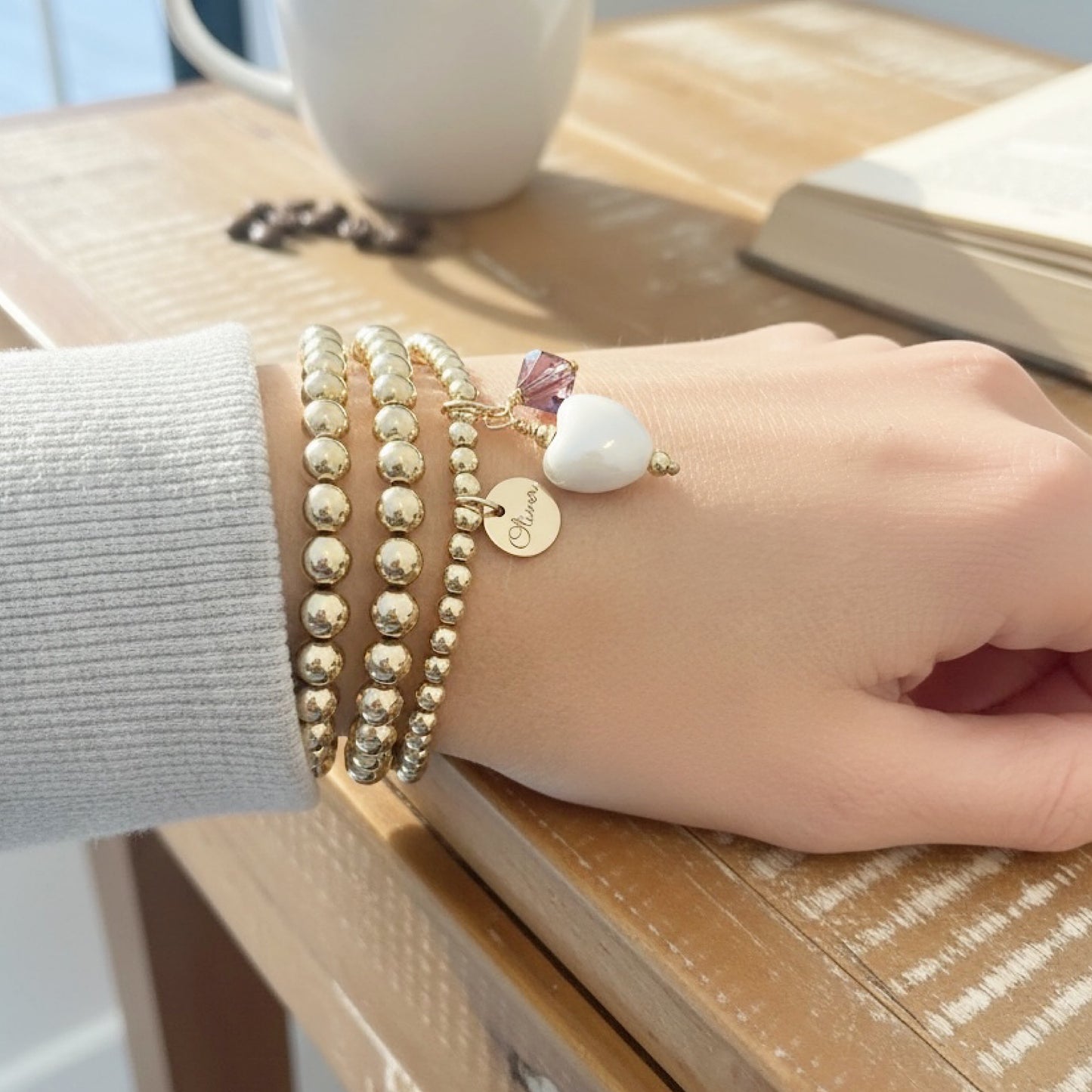 Gold Heart Beaded  Bracelet