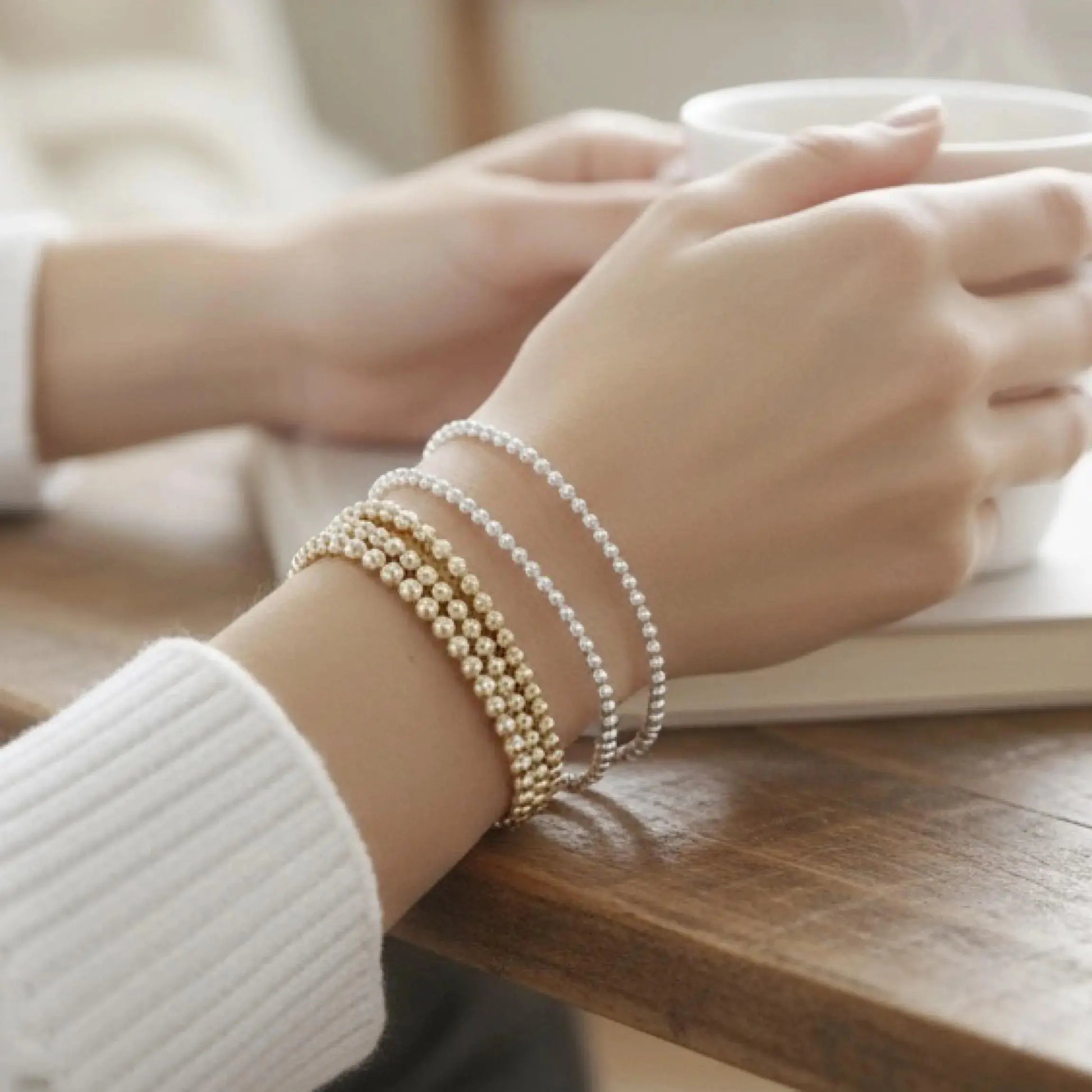 Gold Beaded Stretch Bracelet • Best Seller Bracelet Savi Jewelry