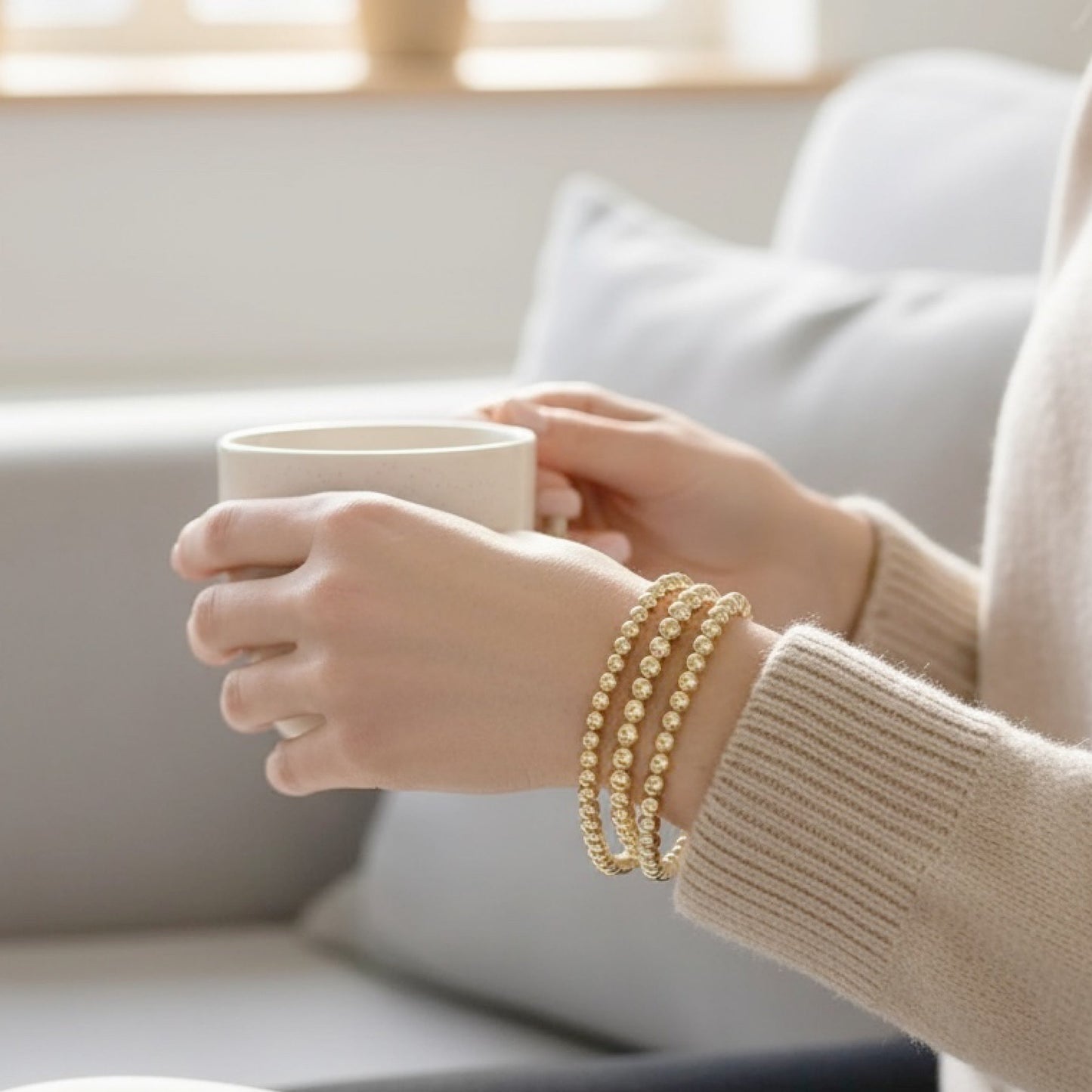 14K Gold Filled Beaded Bracelet – Dainty Stackable Gold Bracelet, Minimalist Everyday Jewelry Gift for Her Savi Jewelry
