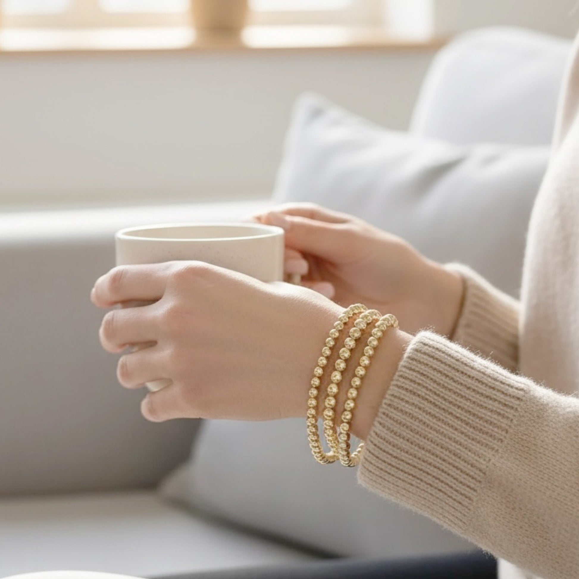 14K Gold Filled Beaded Bracelet – Dainty Stackable Gold Bracelet, Minimalist Everyday Jewelry Gift for Her Savi Jewelry