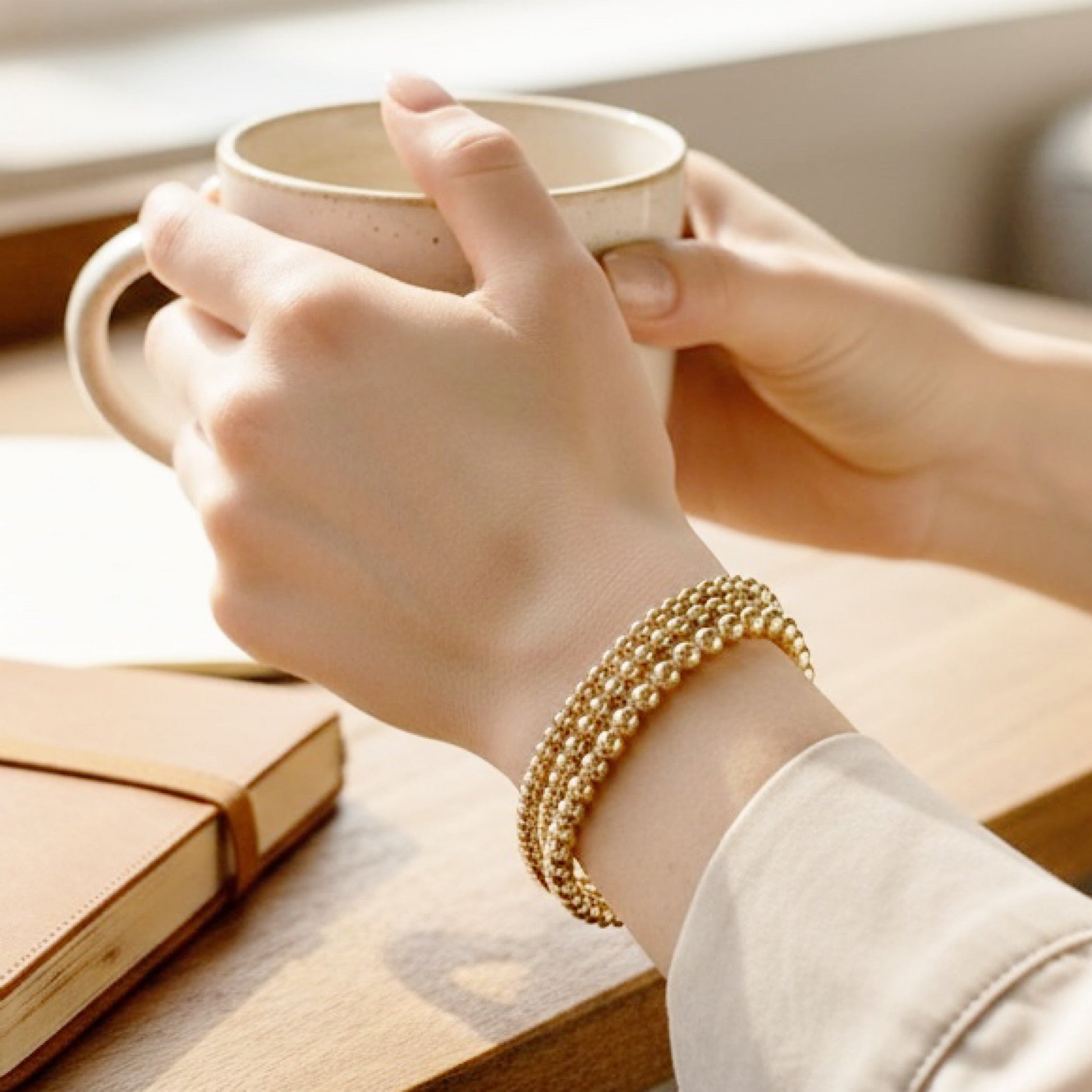 14K Gold Filled Beaded Bracelet – Dainty Stackable Gold Bracelet, Minimalist Everyday Jewelry Gift for Her Savi Jewelry