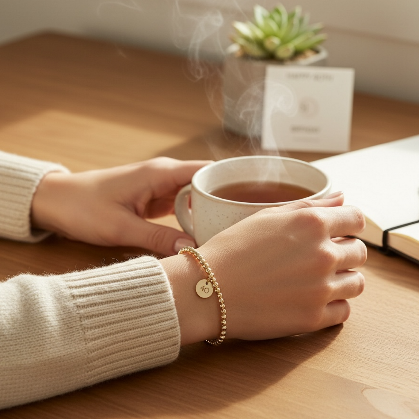 14K Gold Filled 40th Birthday Bracelet – Dainty Minimalist Beaded Bracelet, Milestone Gift for Her