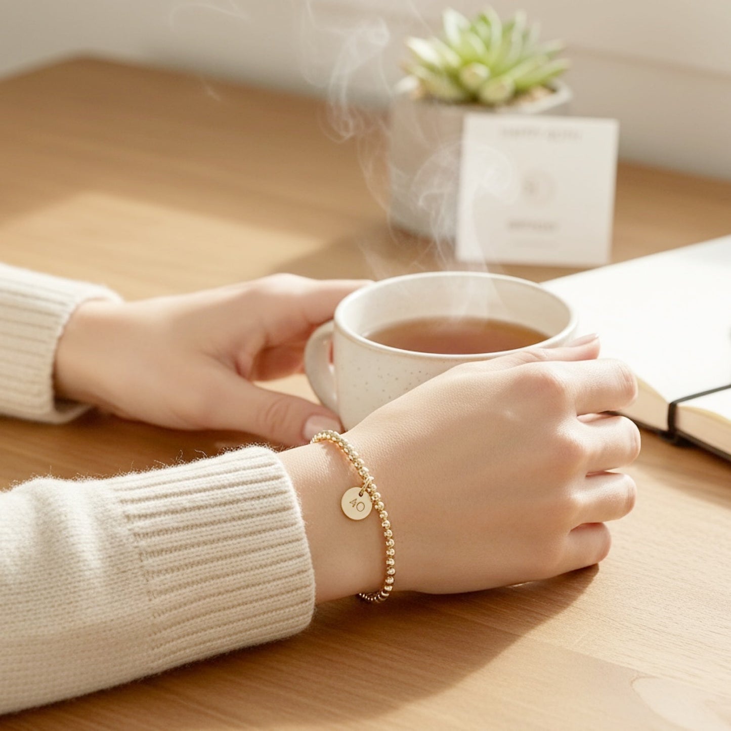 14K Gold Filled 40th Birthday Bracelet – Dainty Minimalist Beaded Bracelet, Milestone Gift for Her