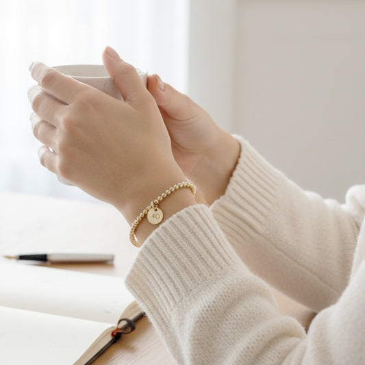 14K Gold Filled 40th Birthday Bracelet – Dainty Minimalist Beaded Bracelet, Milestone Gift for Her