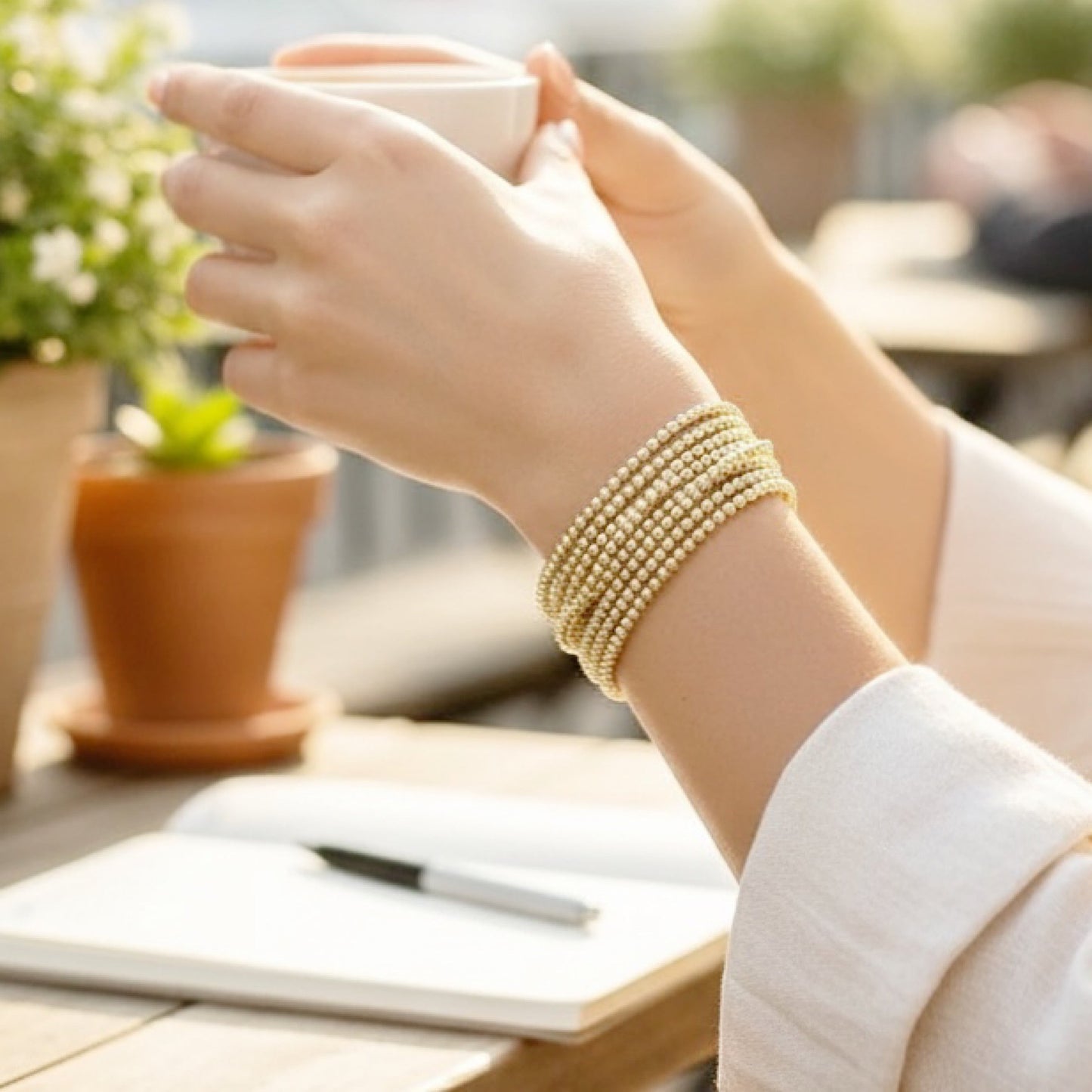 14K Gold Filled Beaded Bracelet – Dainty Stackable Gold Bracelet, Minimalist Everyday Jewelry Gift for Her Savi Jewelry