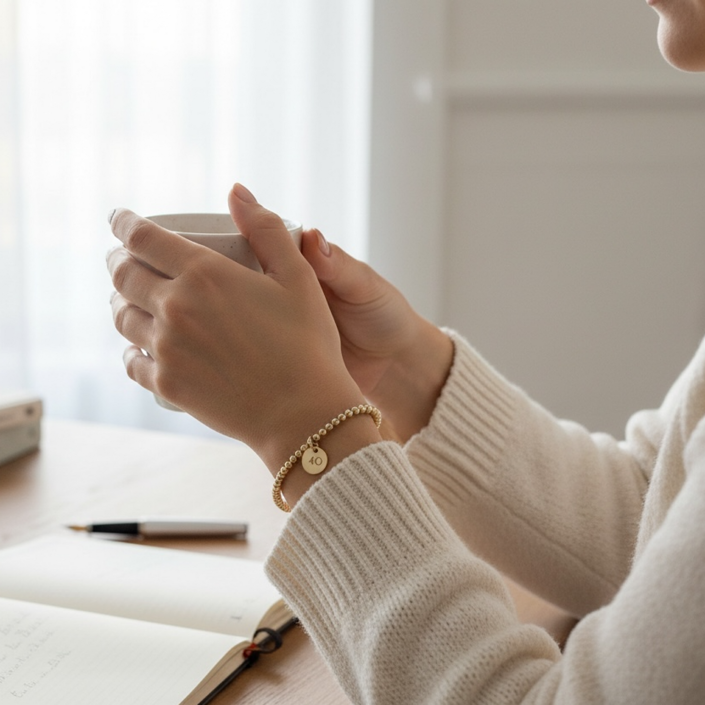 14K Gold Filled 40th Birthday Bracelet – Dainty Minimalist Beaded Bracelet, Milestone Gift for Her