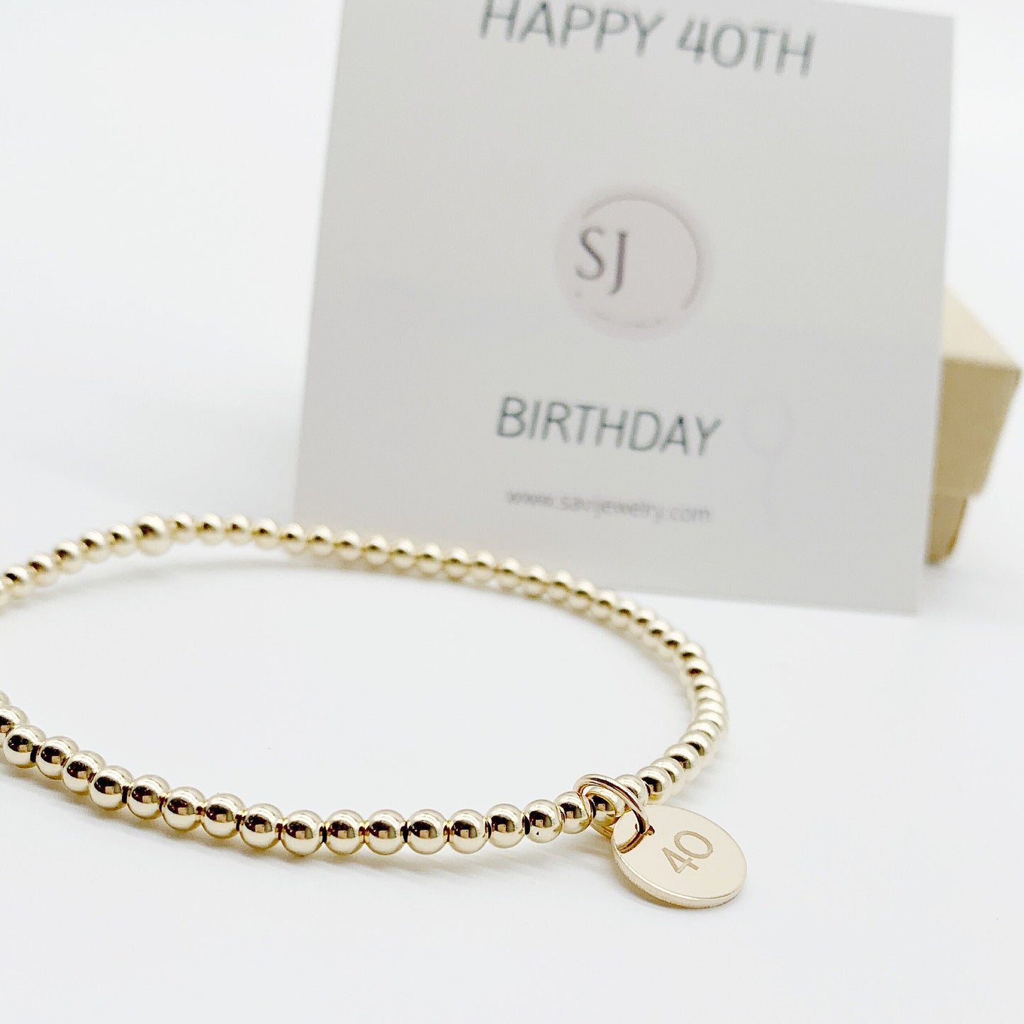 14K Gold Filled 40th Birthday Bracelet – Dainty Minimalist Beaded Bracelet, Milestone Gift for Her
