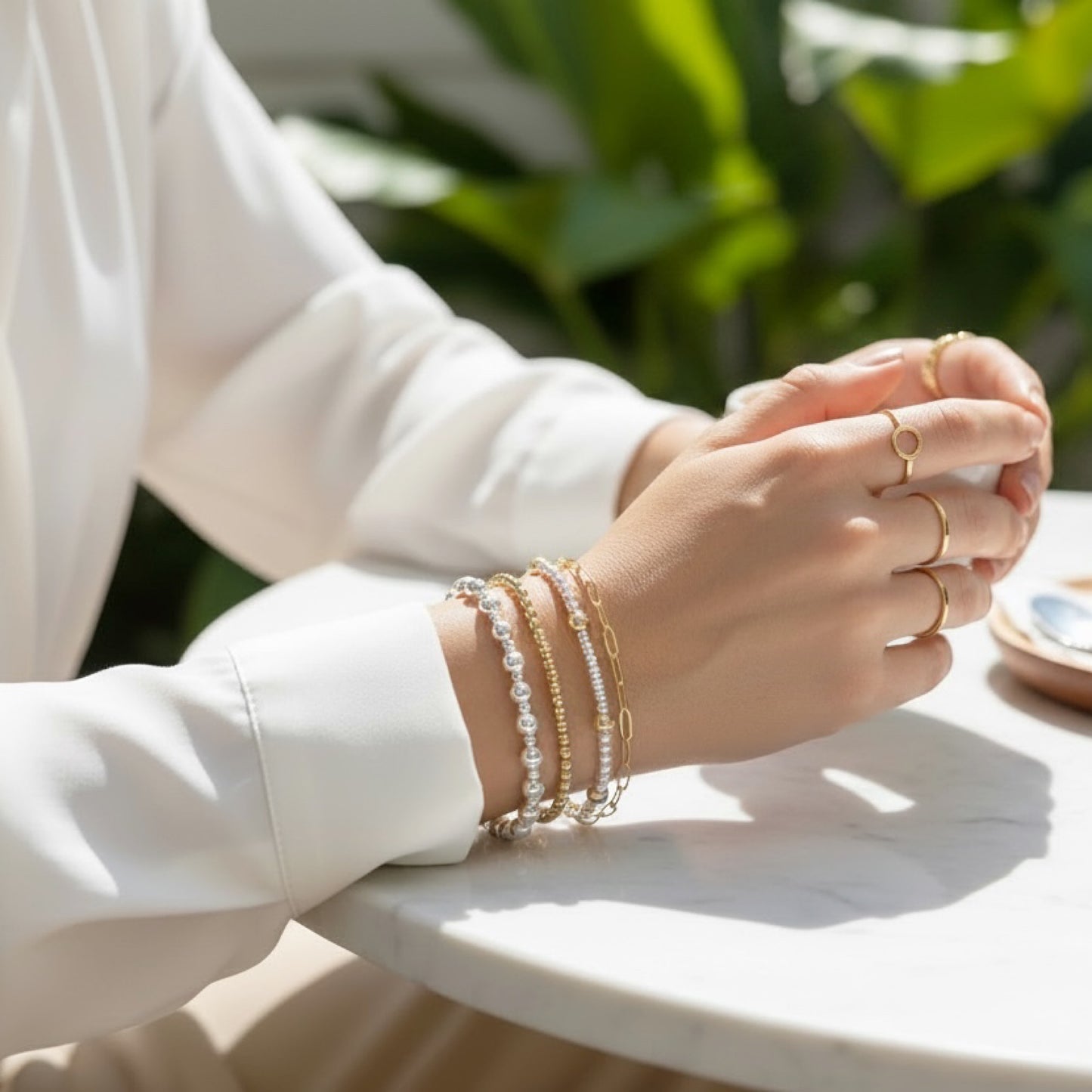 14K Gold Filled Beaded Bracelet – Dainty Stackable Gold Bracelet, Minimalist Everyday Jewelry Gift for Her