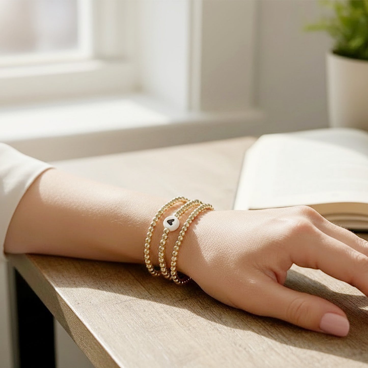 14K Gold Filled Beaded Bracelet – Dainty Stackable Gold Bracelet, Minimalist Everyday Jewelry Gift for Her