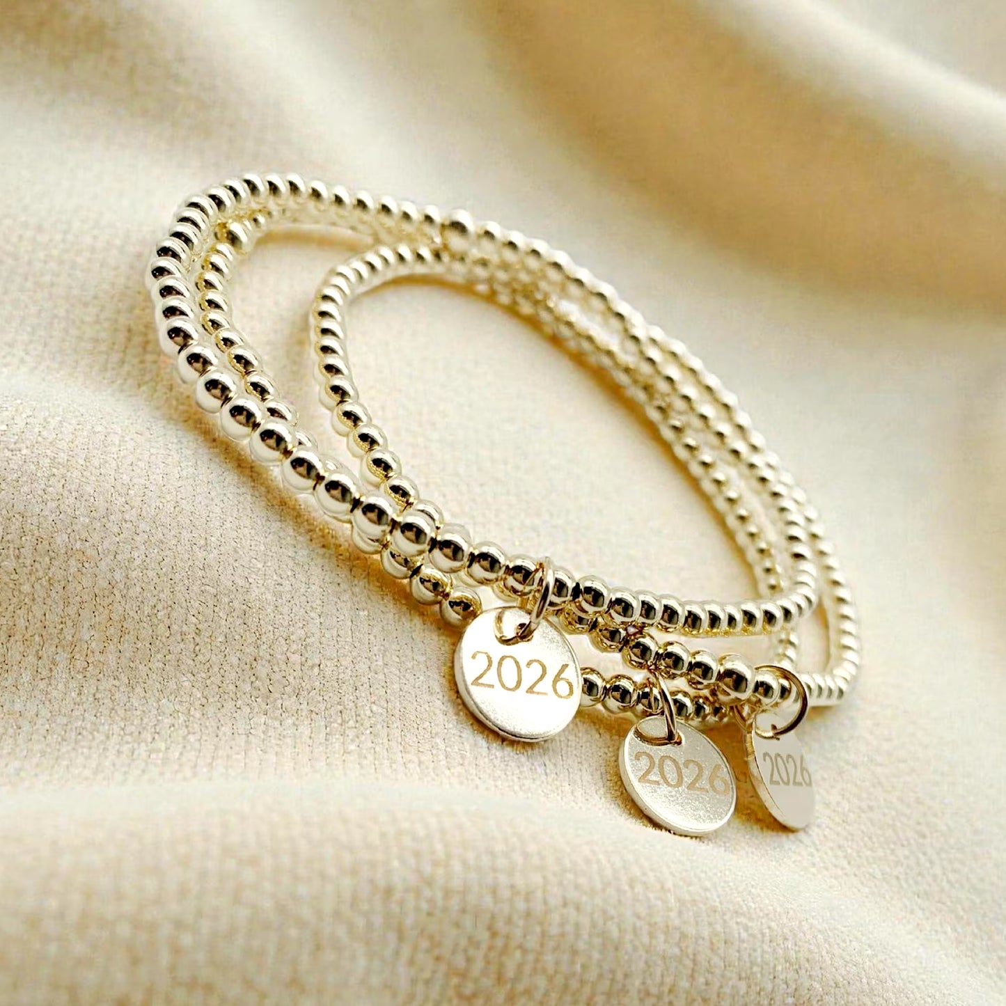 2026 Grad Charm 14K Gold Filled Beaded Stretch Bracelet