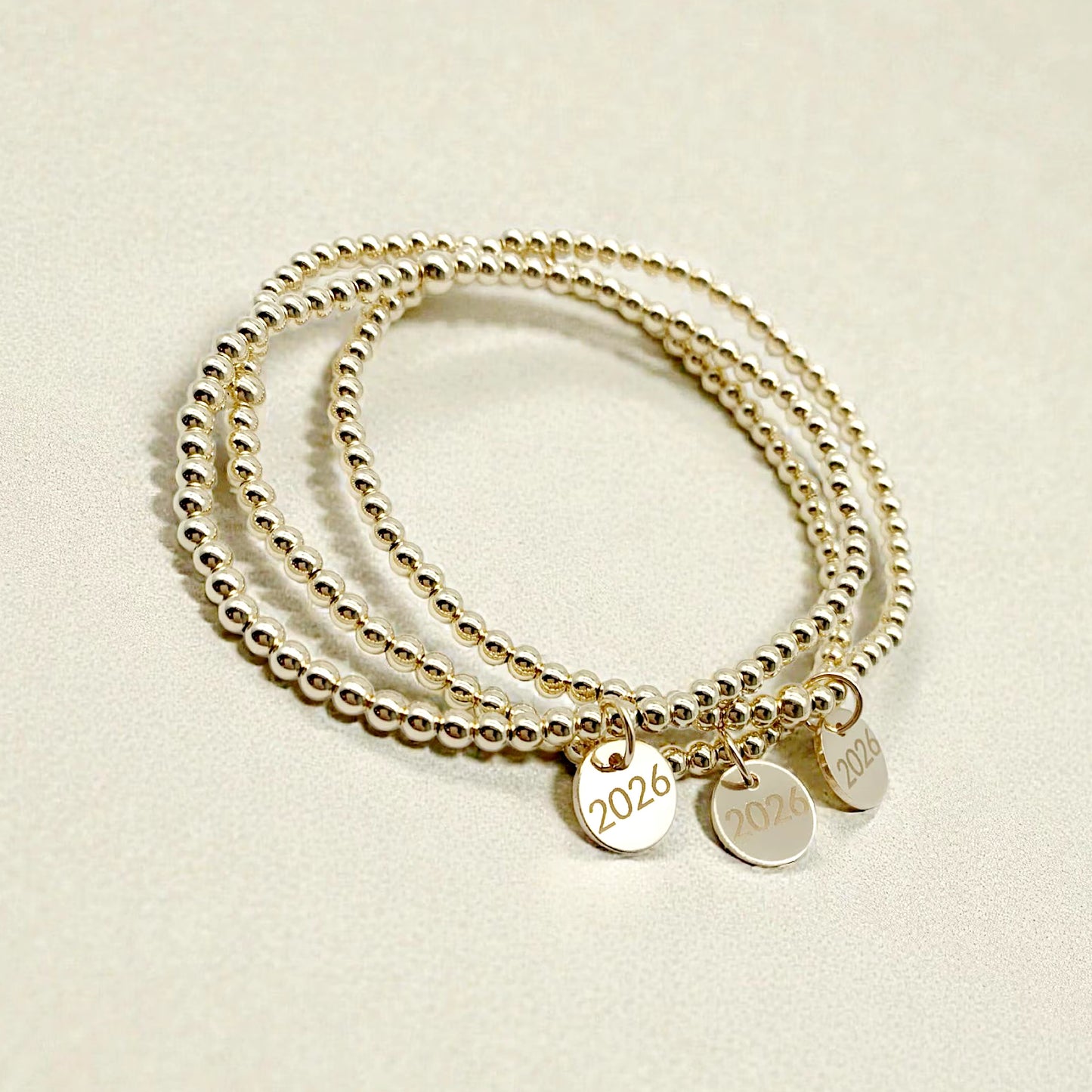 2026 Grad Charm 14K Gold Filled Beaded Stretch Bracelet