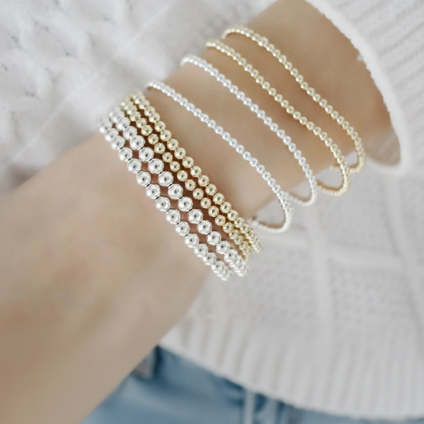 14K Gold Filled Beaded Bracelet – Dainty Stackable Gold Bracelet, Minimalist Everyday Jewelry Gift for Her