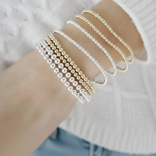 14K Gold Filled Beaded Bracelet – Dainty Stackable Gold Bracelet, Minimalist Everyday Jewelry Gift for Her