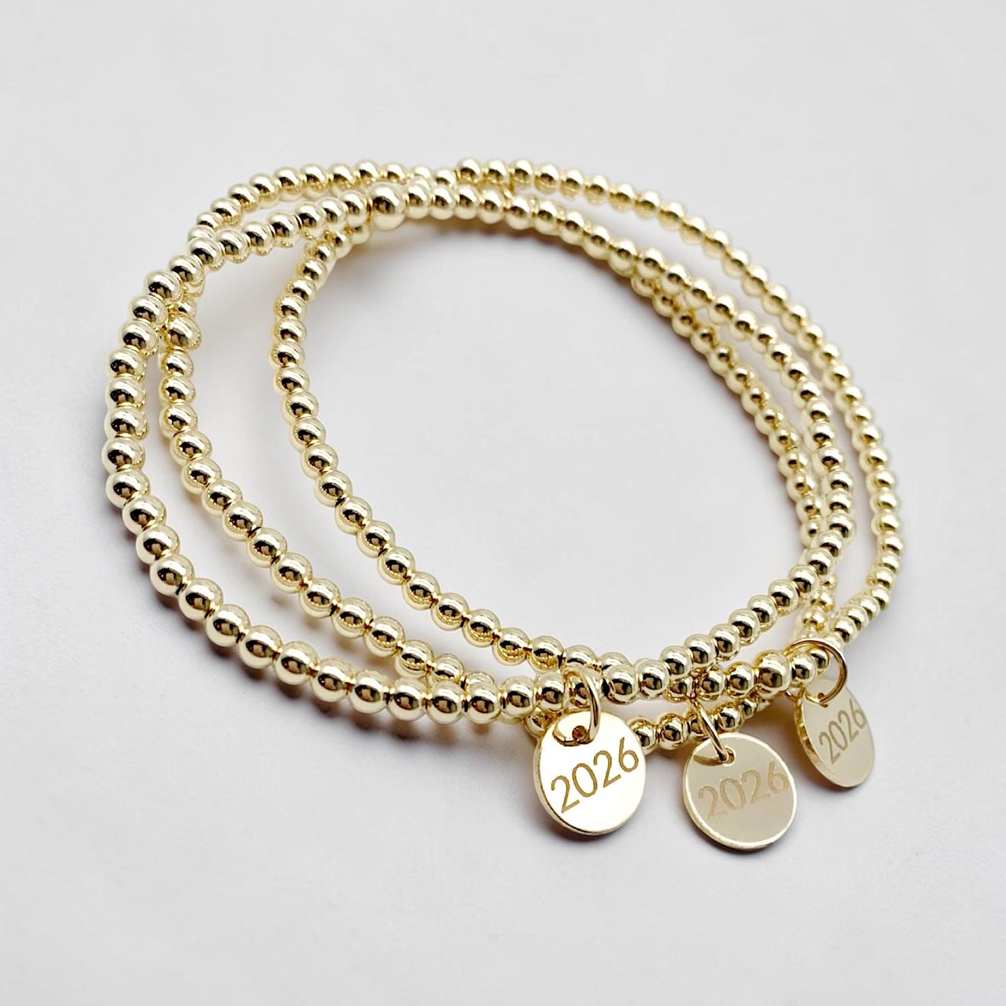2026 Grad Charm 14K Gold Filled Beaded Stretch Bracelet