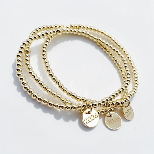 2026 Grad Charm 14K Gold Filled Beaded Stretch Bracelet
