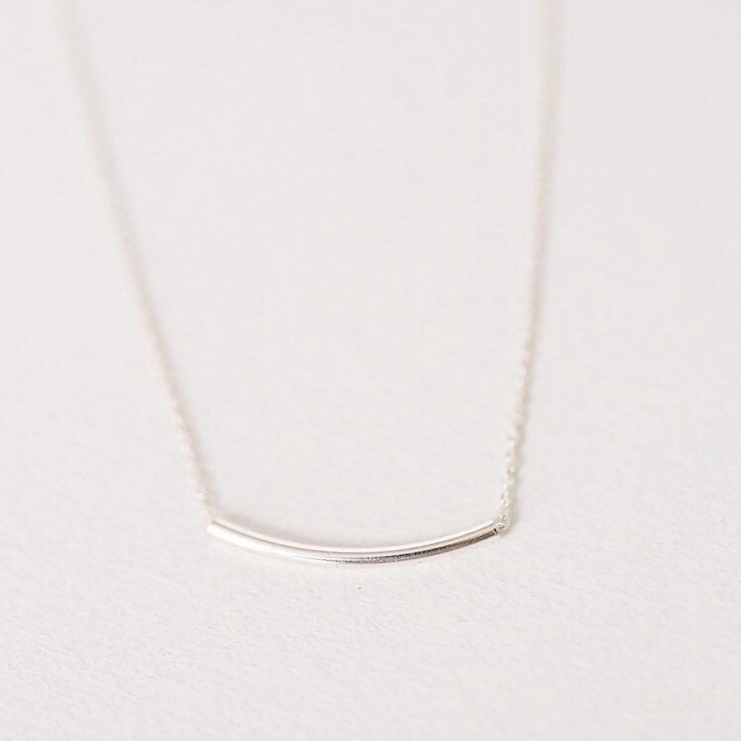 Curved Bar Necklace – Dainty Minimalist Sterling Silver Bar Necklace, Everyday Jewelry for Women