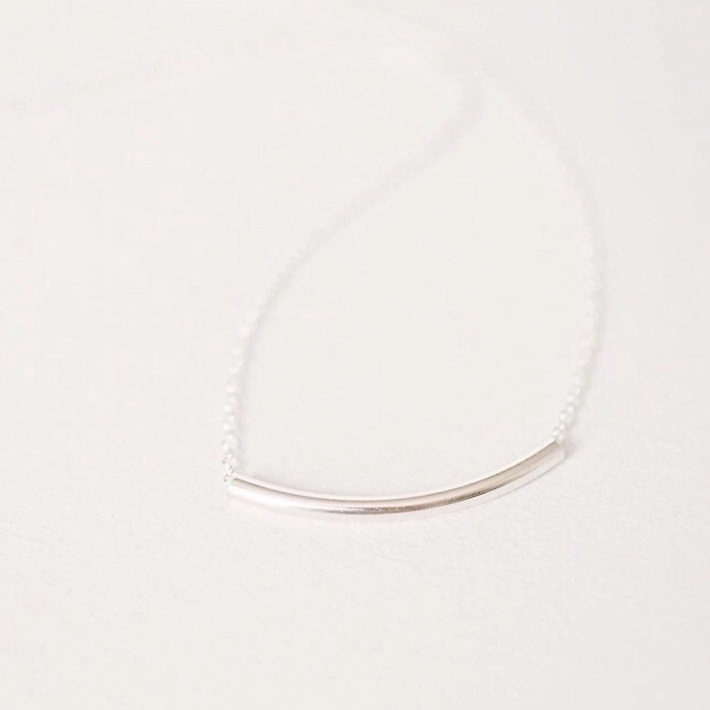 Curved Bar Necklace – Dainty Minimalist Sterling Silver Bar Necklace, Everyday Jewelry for Women