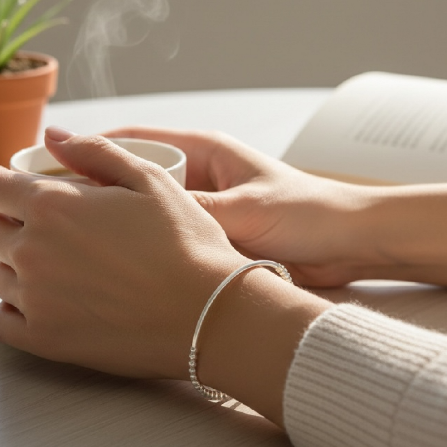 Sterling Silver Bar Bracelet – Dainty Minimalist Beaded Bracelet, Stackable Everyday Jewelry Gift