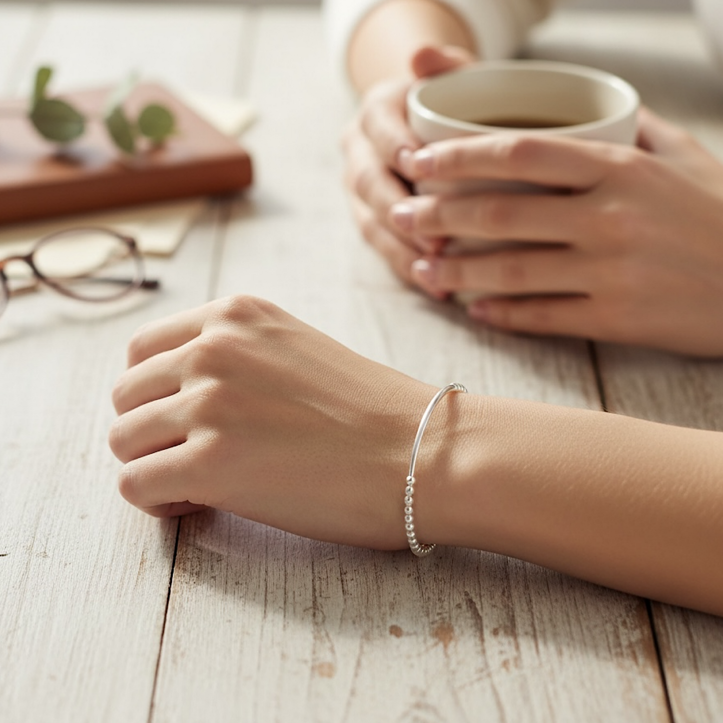 Sterling Silver Bar Bracelet – Dainty Minimalist Beaded Bracelet, Stackable Everyday Jewelry Gift